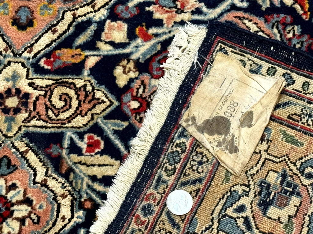 Persian Qum Rug 5x7 in Navy Light Blue and Ivory, Wool wilh Silk Highlights, 225 KPSI