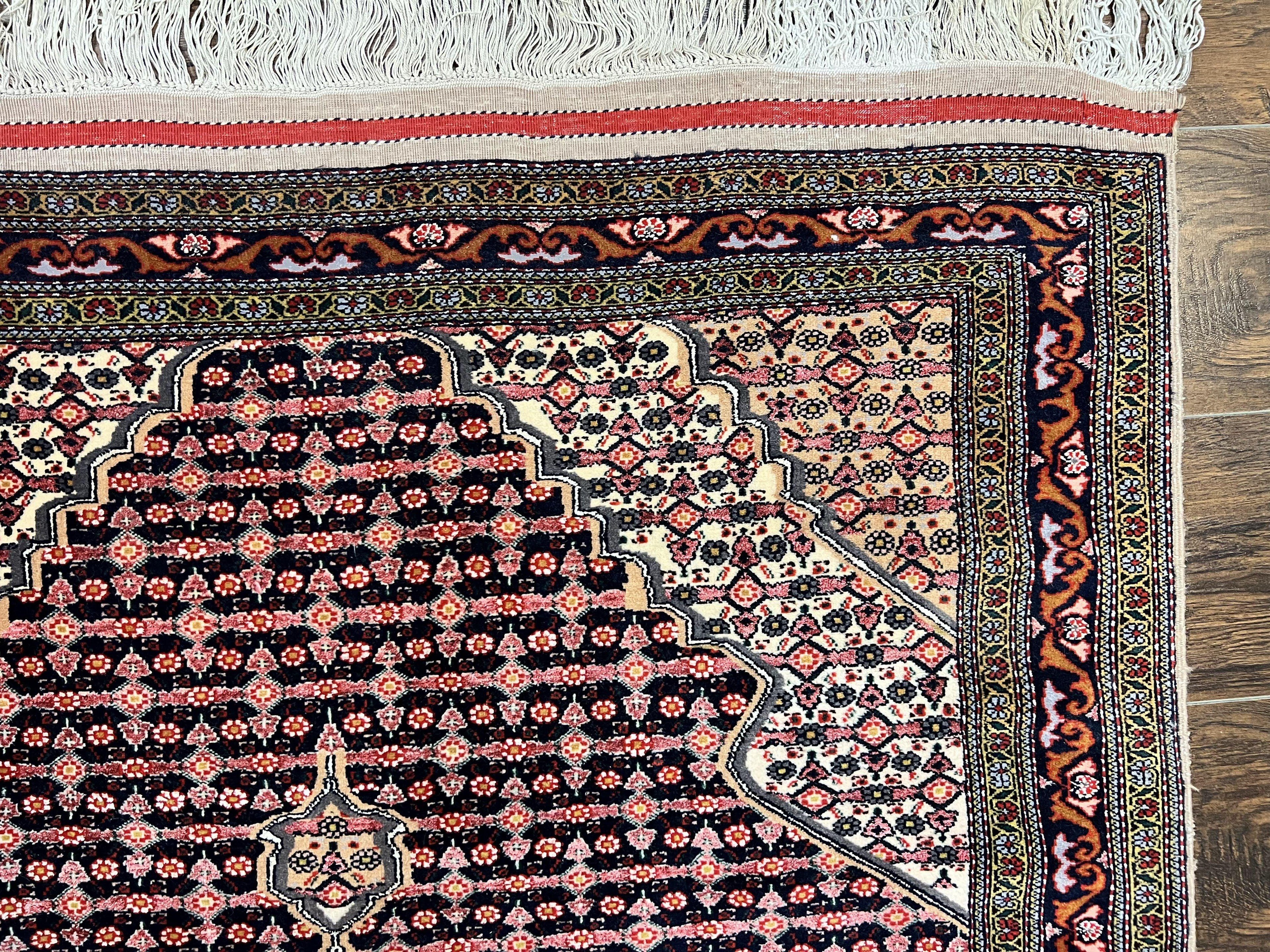 Afghan Rug 4x5, Wool with Silk Highlights, Very Fine Hand Knotted Vintage Oriental Carpet, Herati Pattern, Persian Rug, Bidjar Rug, 400 KPSI