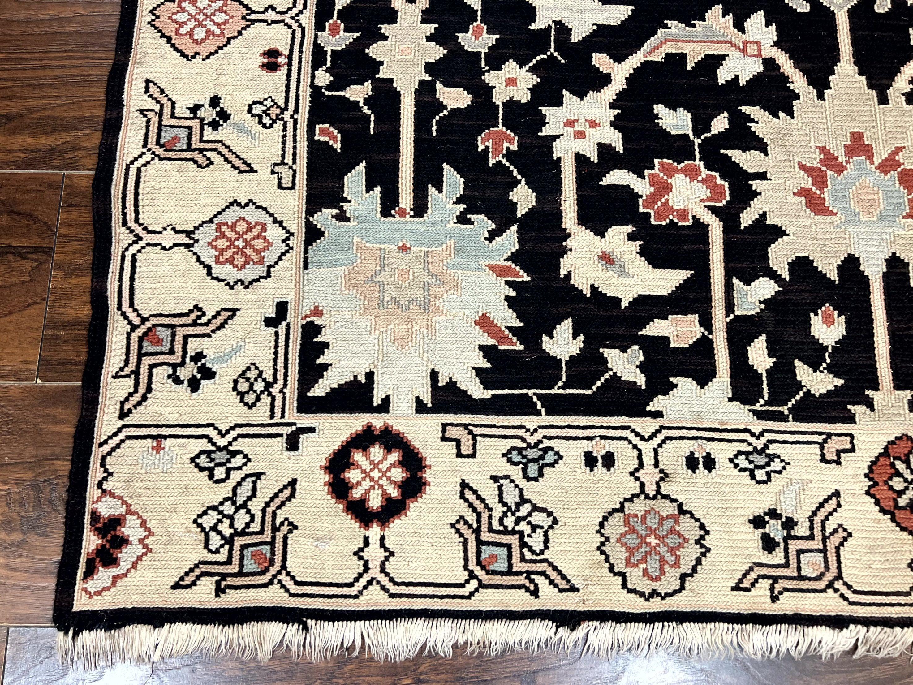 Turkish Flatweave Kilim Rug 3x5, Black, Handmade Vintage Wool Carpet