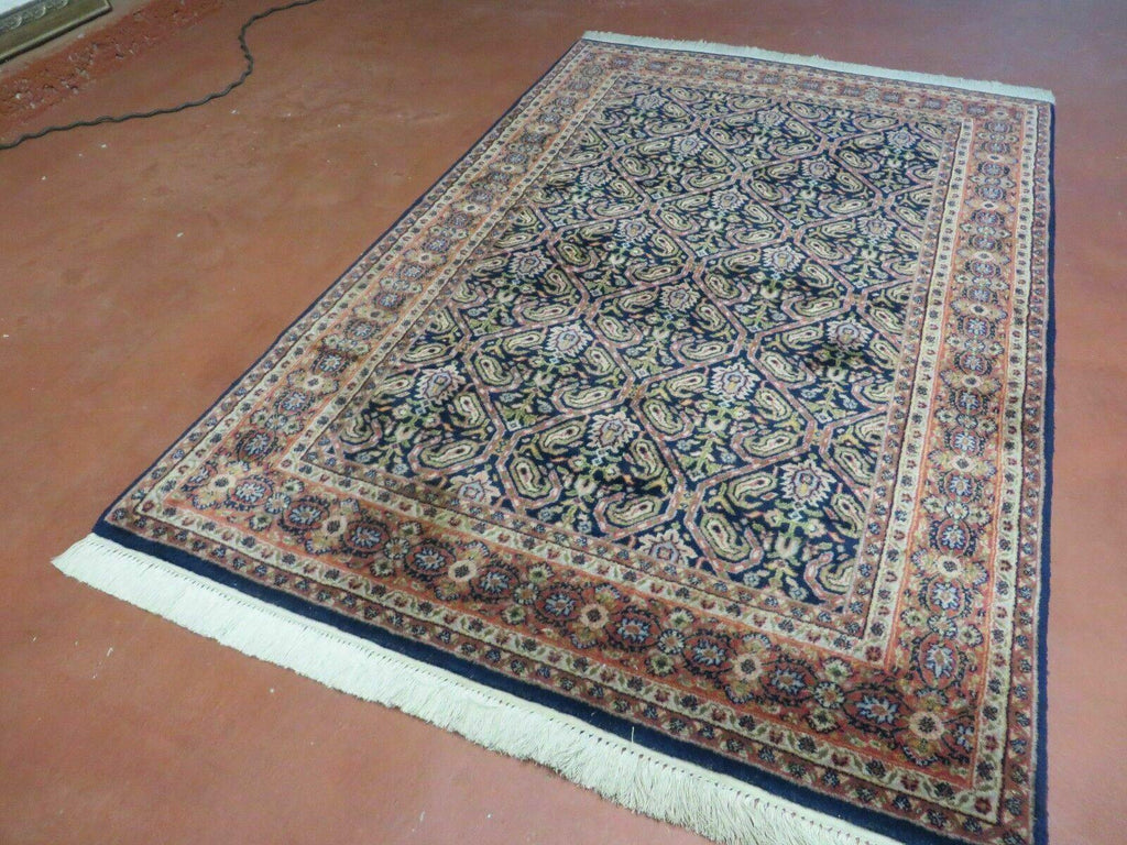 4' X 6' Vintage Fine Handmade India Floral Oriental Wool Rug Carpet Blue Red