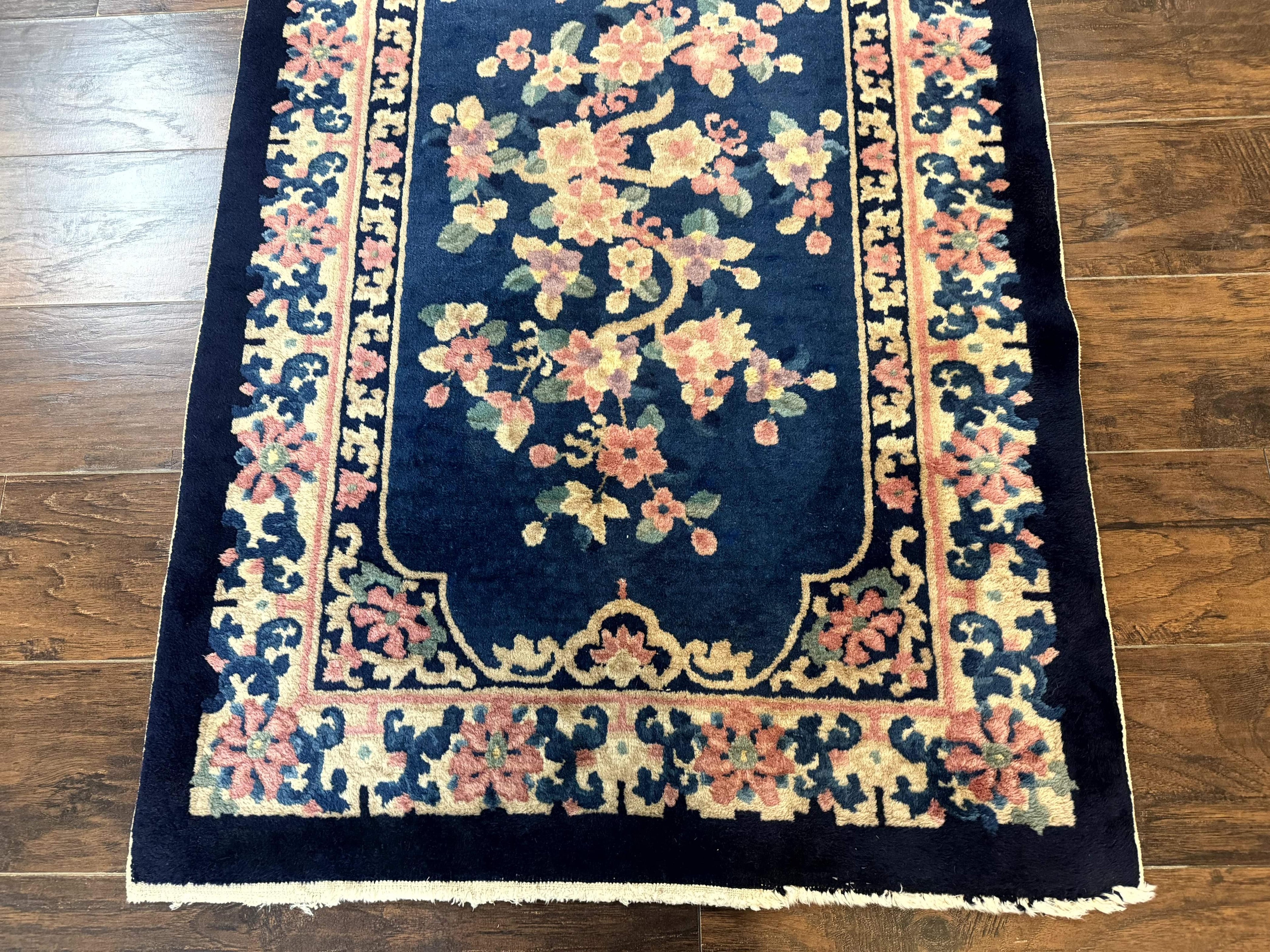 Chinese Rug 3x6, Peking Rug, Blue Chinese Wool Rug, Fete Rug