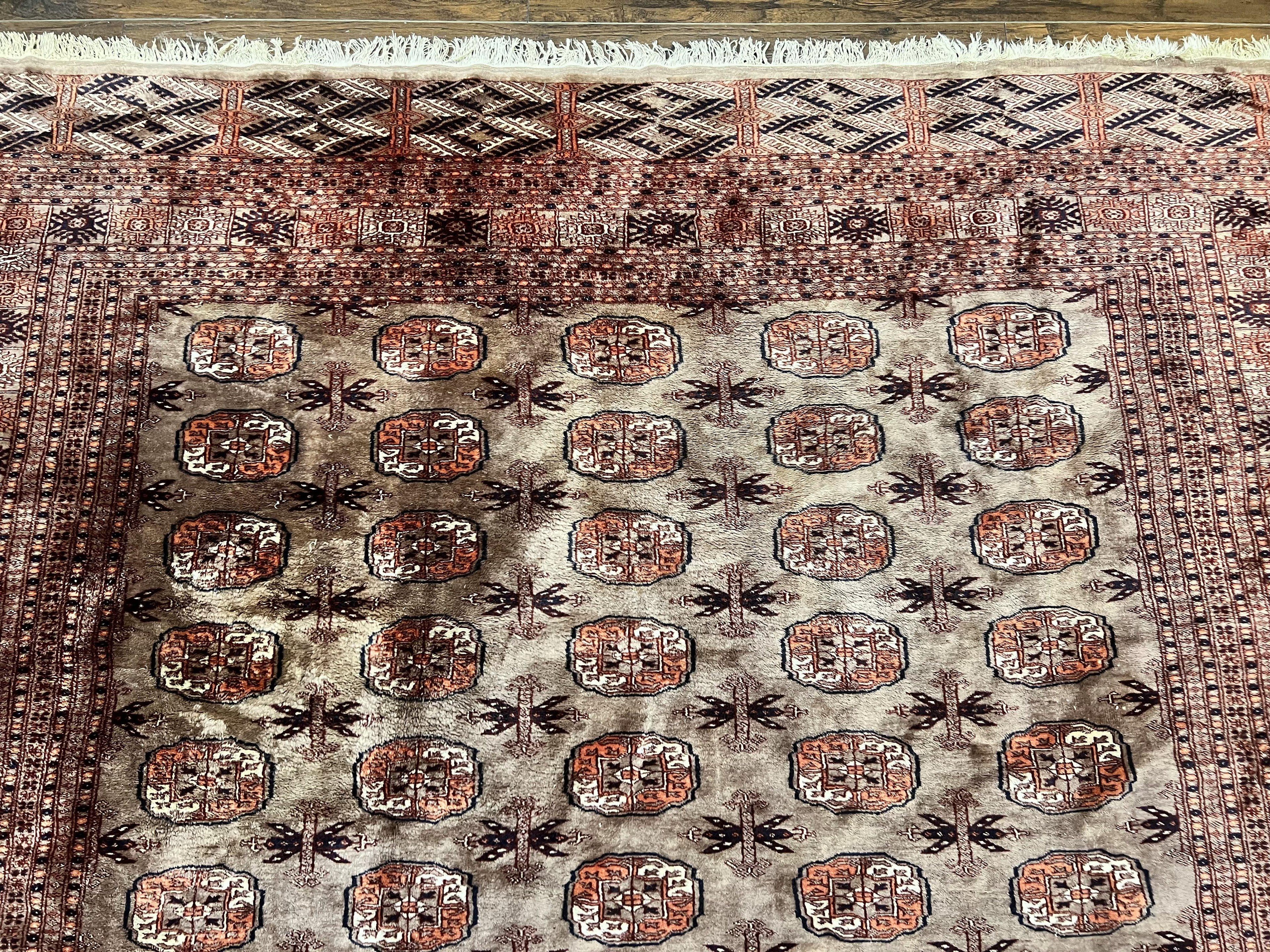 Pakistani Bokhara Turkoman Rug 7x10, Handmade Vintage Wool Carpet, Brown-Red