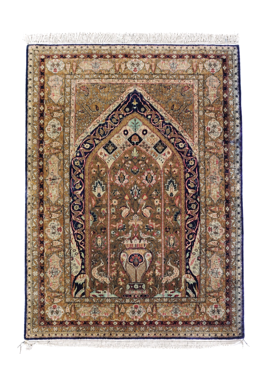 Semi Antique Persian Qum Silk Prayer Rug, Silk, Hand-Knotted, 3'6" x 5'