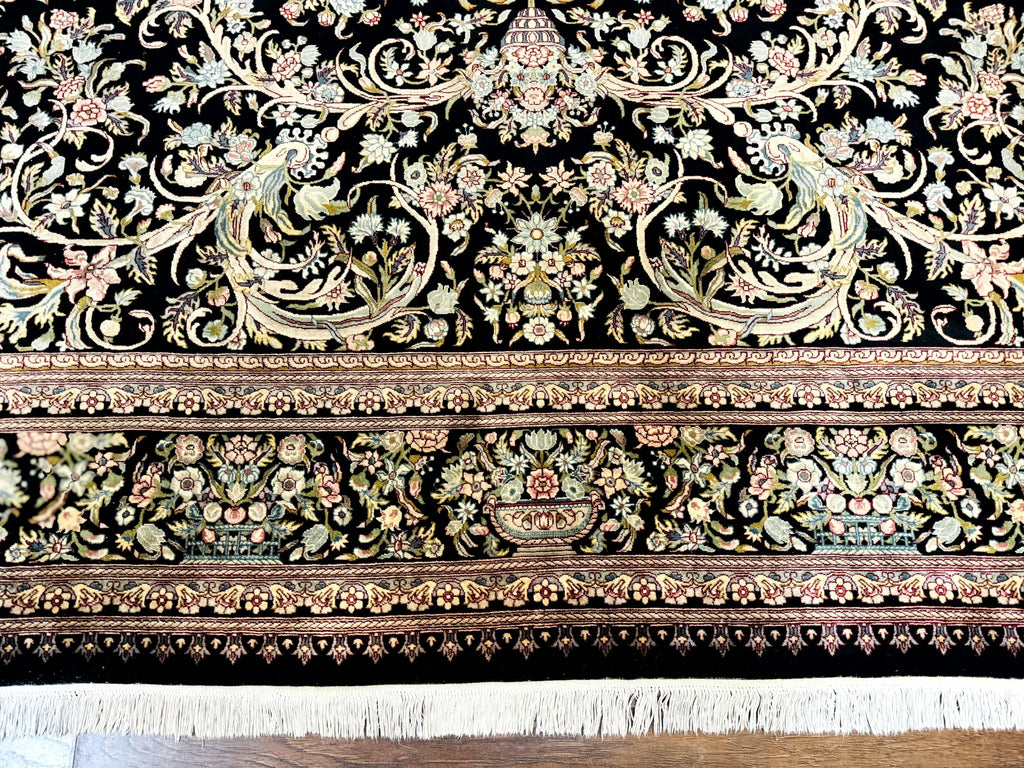 Pak Persian Rug 9x12, Highly Detailed Fine 260 KPSI, Floral, Handmade Traditional Carpet, Black