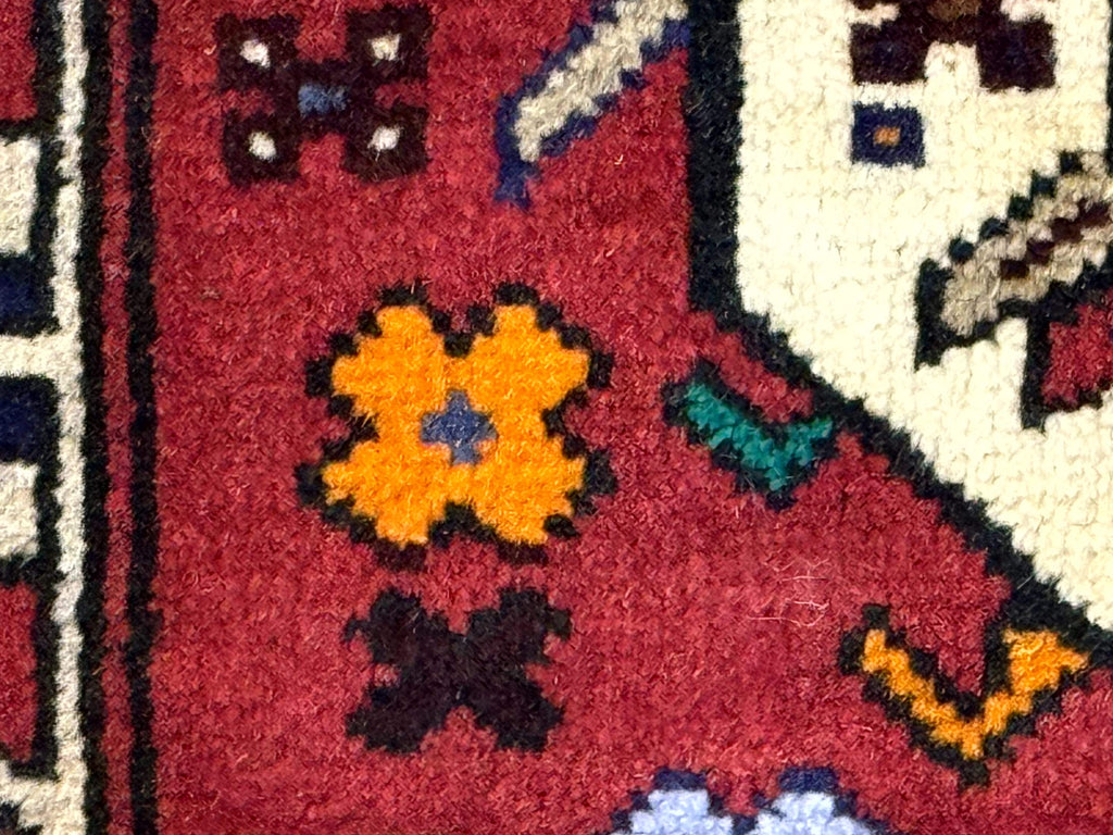 Small Persian Tribal Rug, Red and Ivory, Baluch Rug