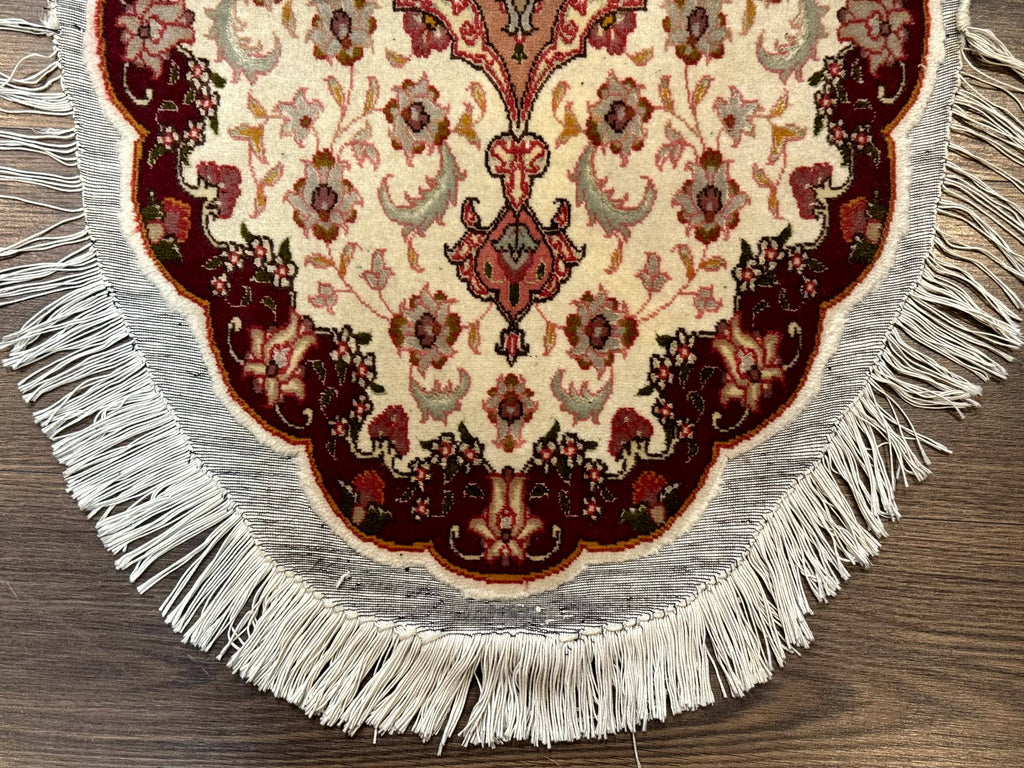 Small Oval Persian Tabriz Rug 2x4, Kork Wool and Silk Highlights, Fine 260 KPSI