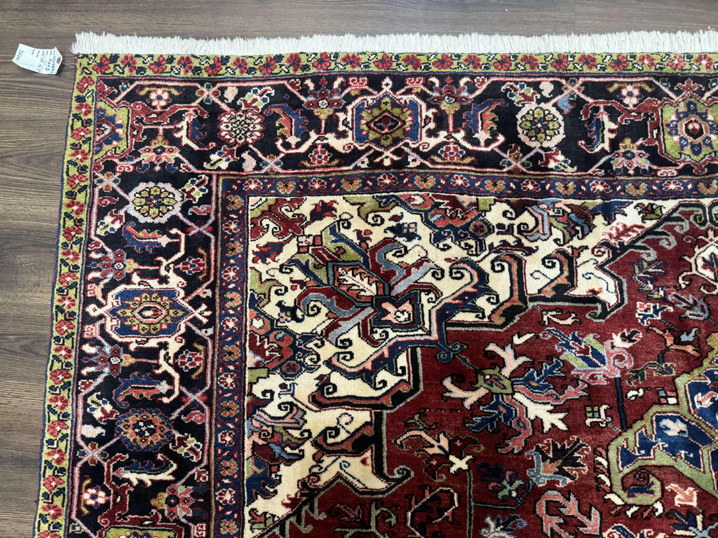Antique Persian Heriz Rug 8x11, Geometric Tribal Wool Carpet, Brick Red