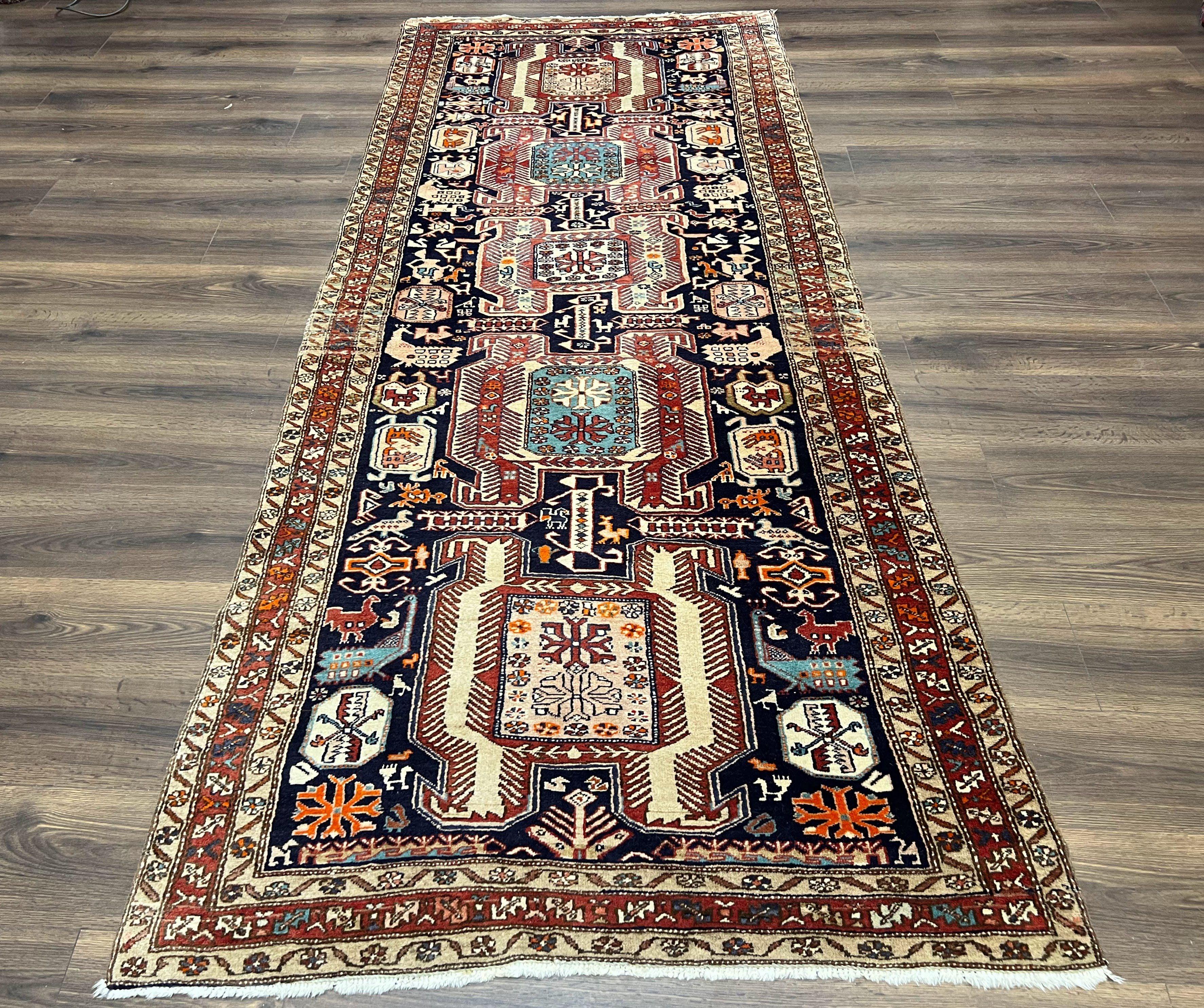 Persian Ardabil Wide Runner Rug 4x10 - Geometric Medallions & Animal Pictorials