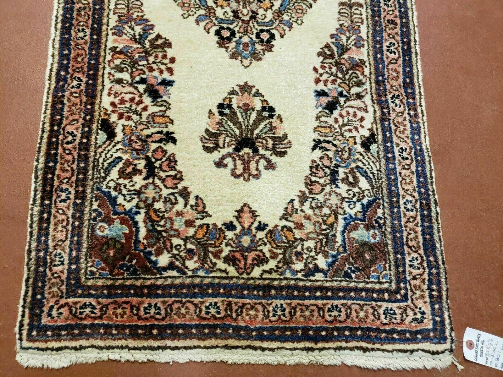 2' 7" X 4' Vintage Handmade Indian Medallion Wool Floral Beige Rug
