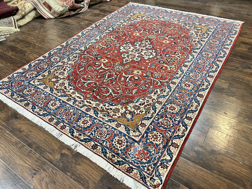Red Persian Isfahan Rug 7x10 - Antique, Floral Medallion