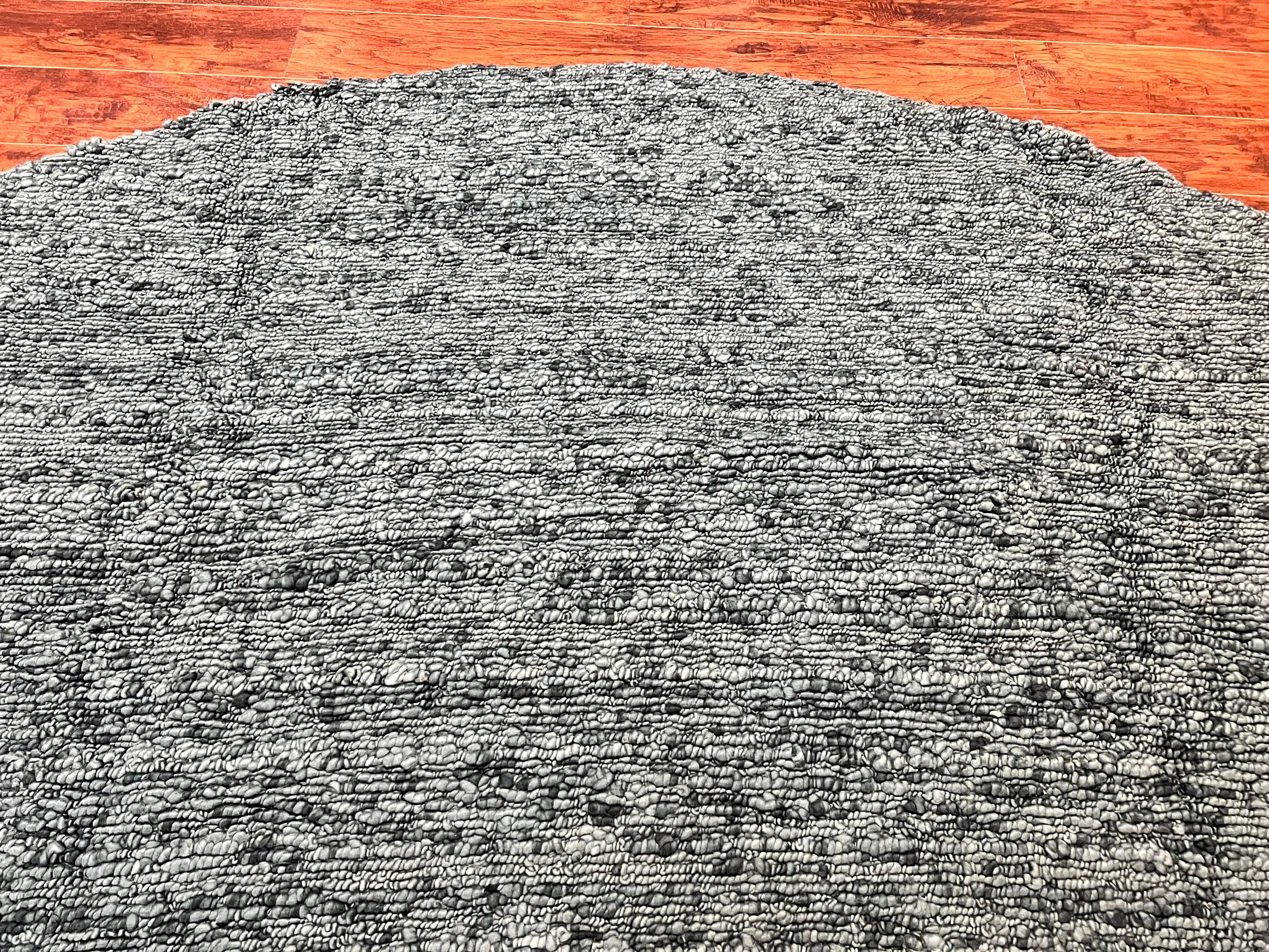 Large Round Indian Rug 11x11, Teal, Vintage Handmade Wool Carpet