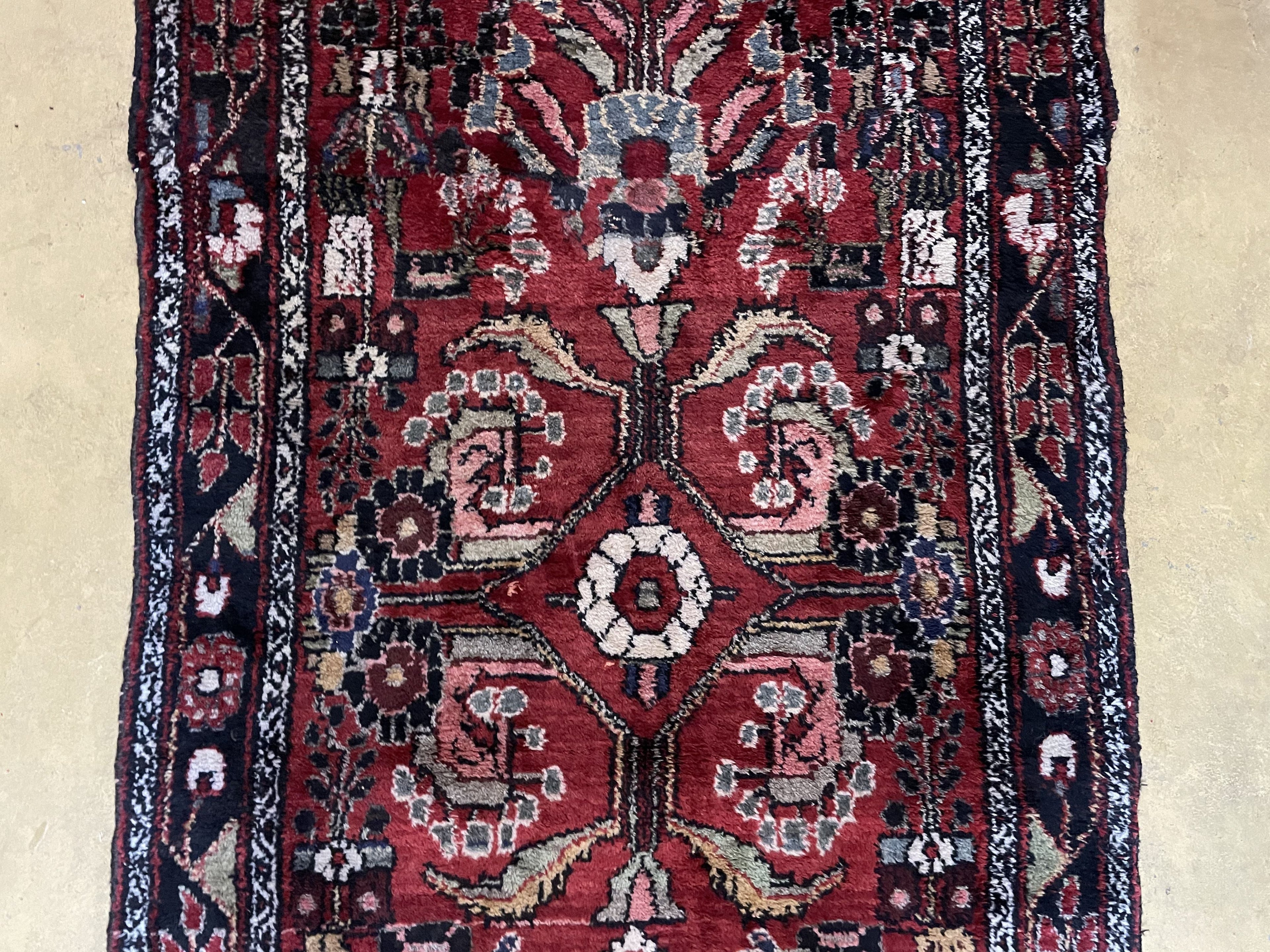 Antique Persian Hamadan Runner Rug 3.4 x 9, Red, Handmade Wool Runner