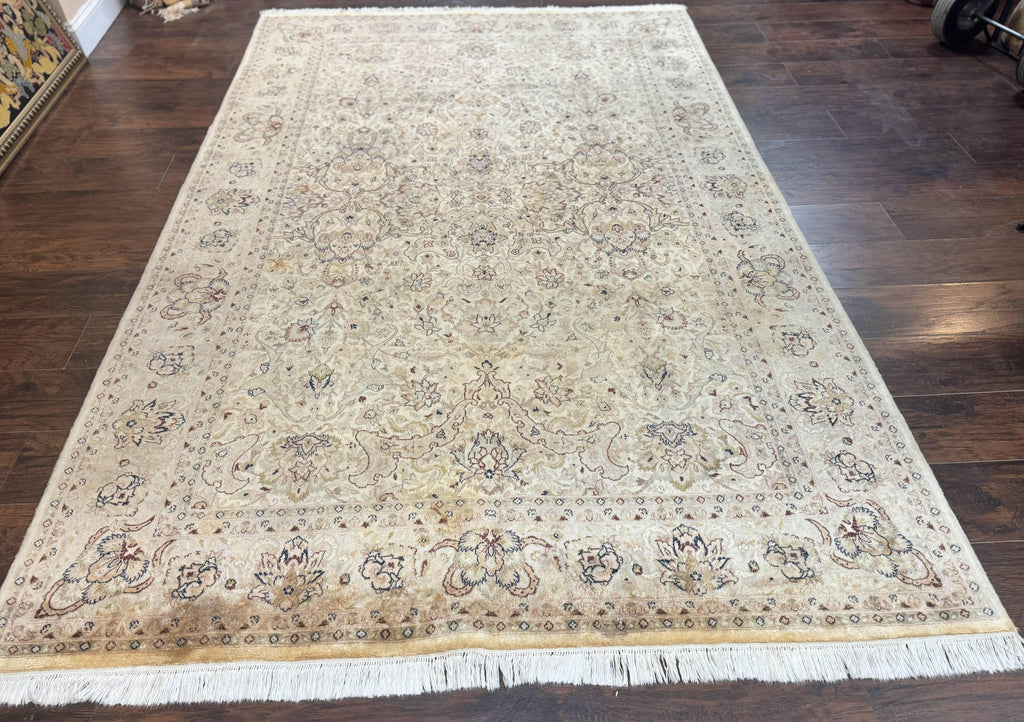 Pak Persian Rug 6x9, Vintage Handmade Wool Carpet, Floral, Beige