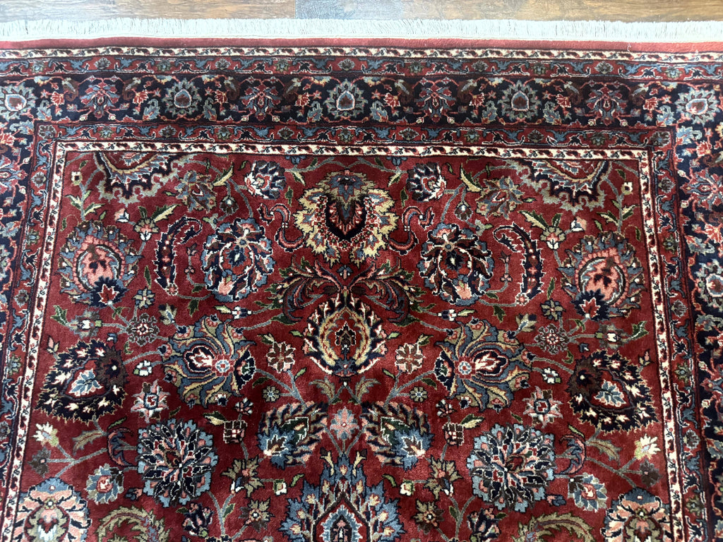 Indo Persian Rug 5x7, Vintage Traditional Floral Carpet, Burgundy and Navy Blue