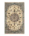 Persian Isfahan Rug 3x5, Fine 310 KPSI, Kork Wool Silk Foundation, Cream & Light Green
