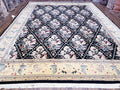 Sino-Persian Kirman Rug 9x12 Floral Handmade Wool Carpet Black & Ivory Vintage