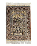 Turkish Silk Hereke Rug 2x3, Floral Vase Tree of Life Birds, Silk Pile on Silk Foundation, Vintage Oriental Carpet, Very Fine, Signature