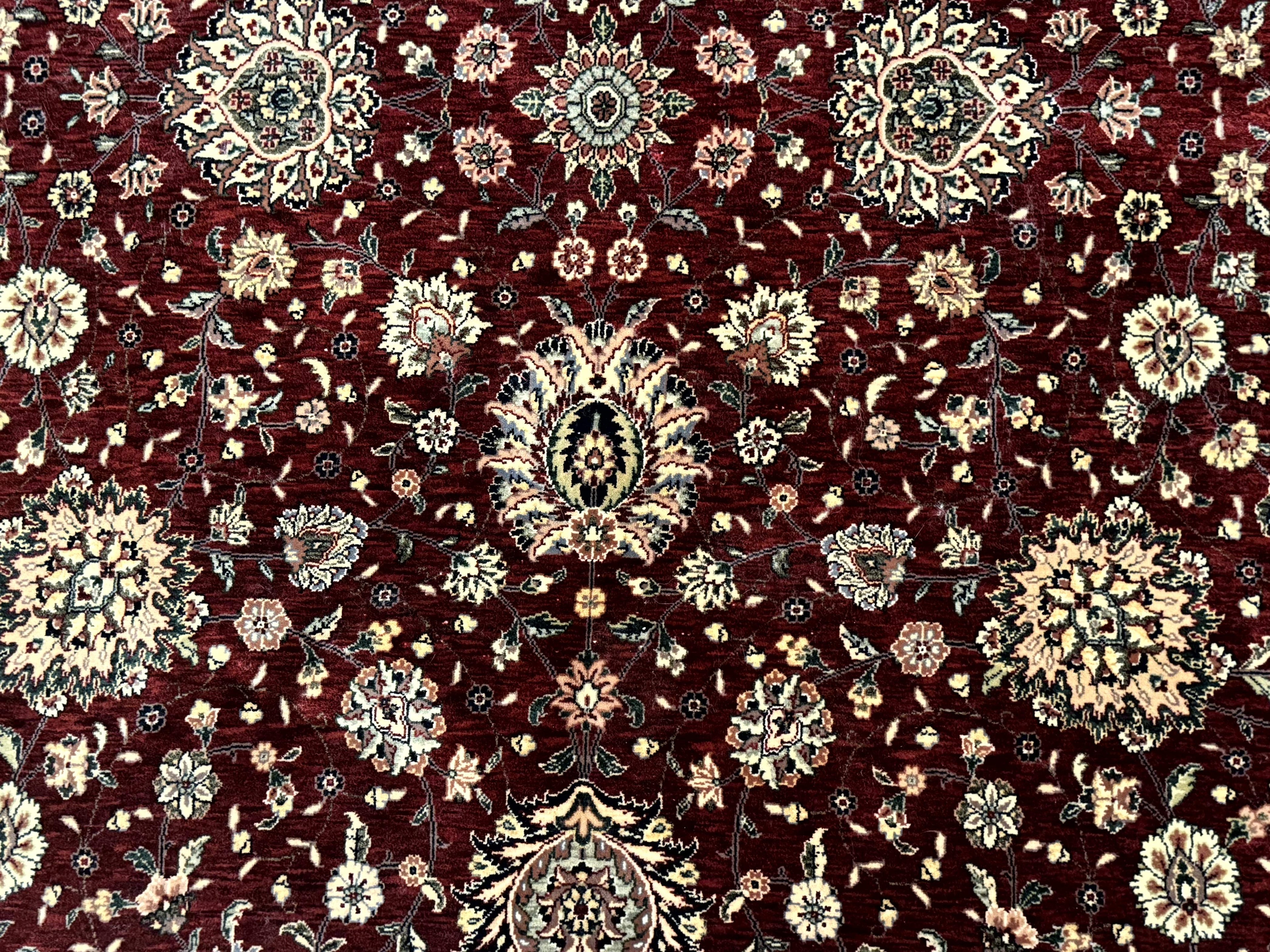 Round Sino Persian Rug 9x9, Burgundy and Cream, Floral, Wool and Silk, 9ft Round Carpet