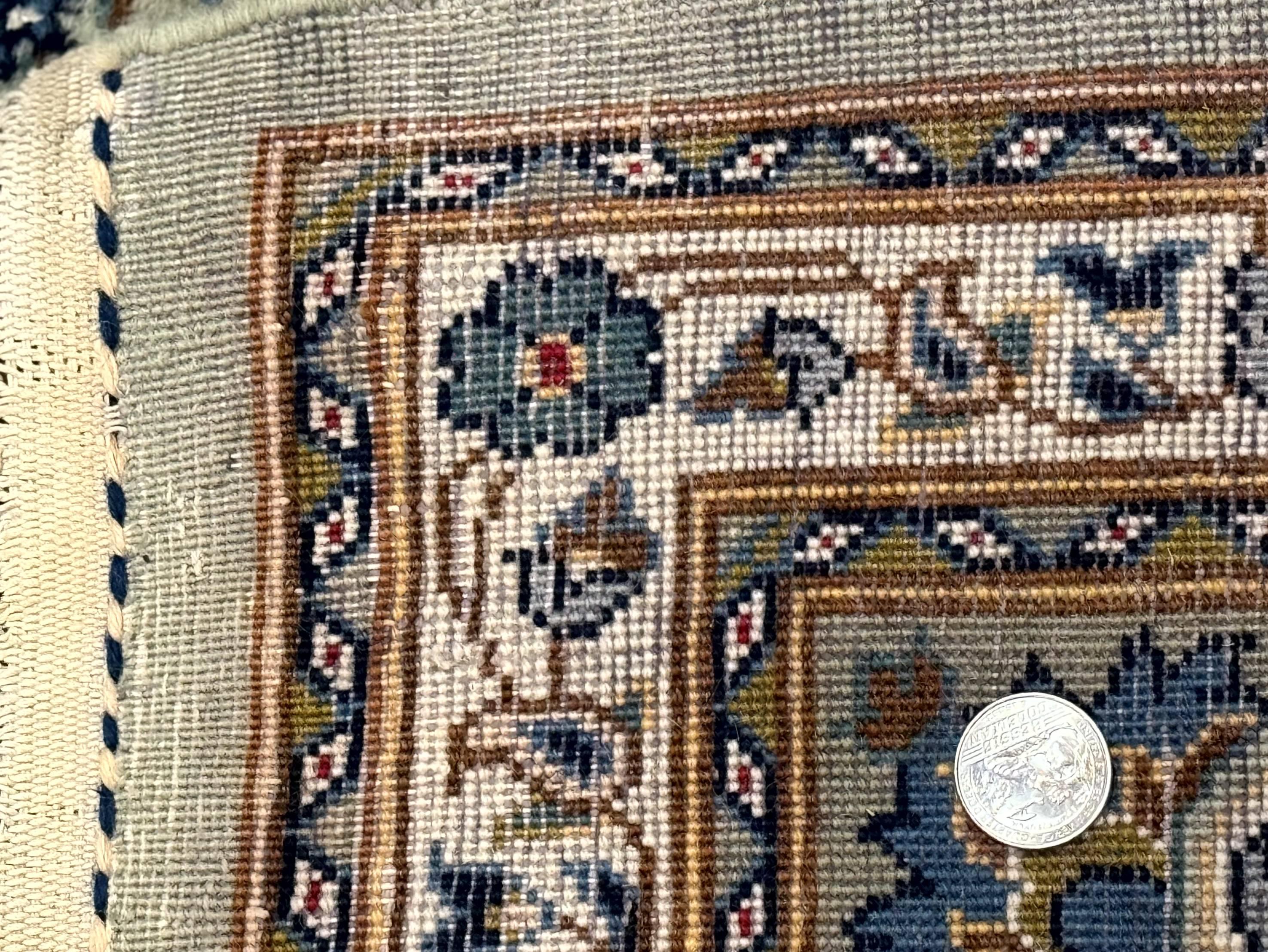 Light Green and Blue Persian Kashan Rug 7x10, Authentic Persian Carpet, Handmade, Wool