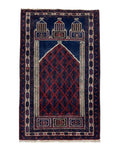 3x5 Vintage Handmade Tribal Wool Rug Balouchi Prayer Rug Afghan Rug Red Blue Wow