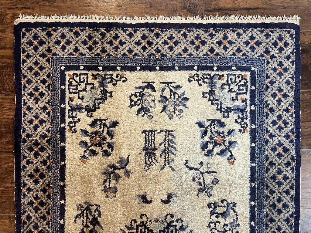 Silk Chinese Rug 3x5, Vintage Handmade Peking Carpet, Asian Oriental Art Deco Rug
