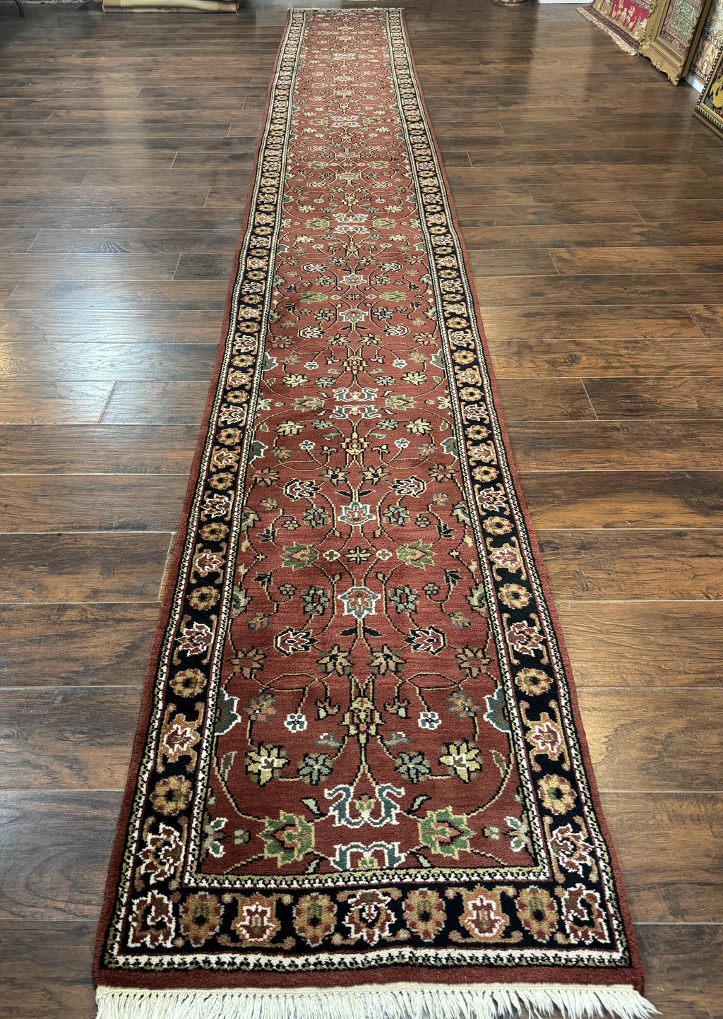 Indo Persian Sarouk Runner Rug 2.8 x 20 ft Runner for Hallway, Long Runner Rug, Handmade