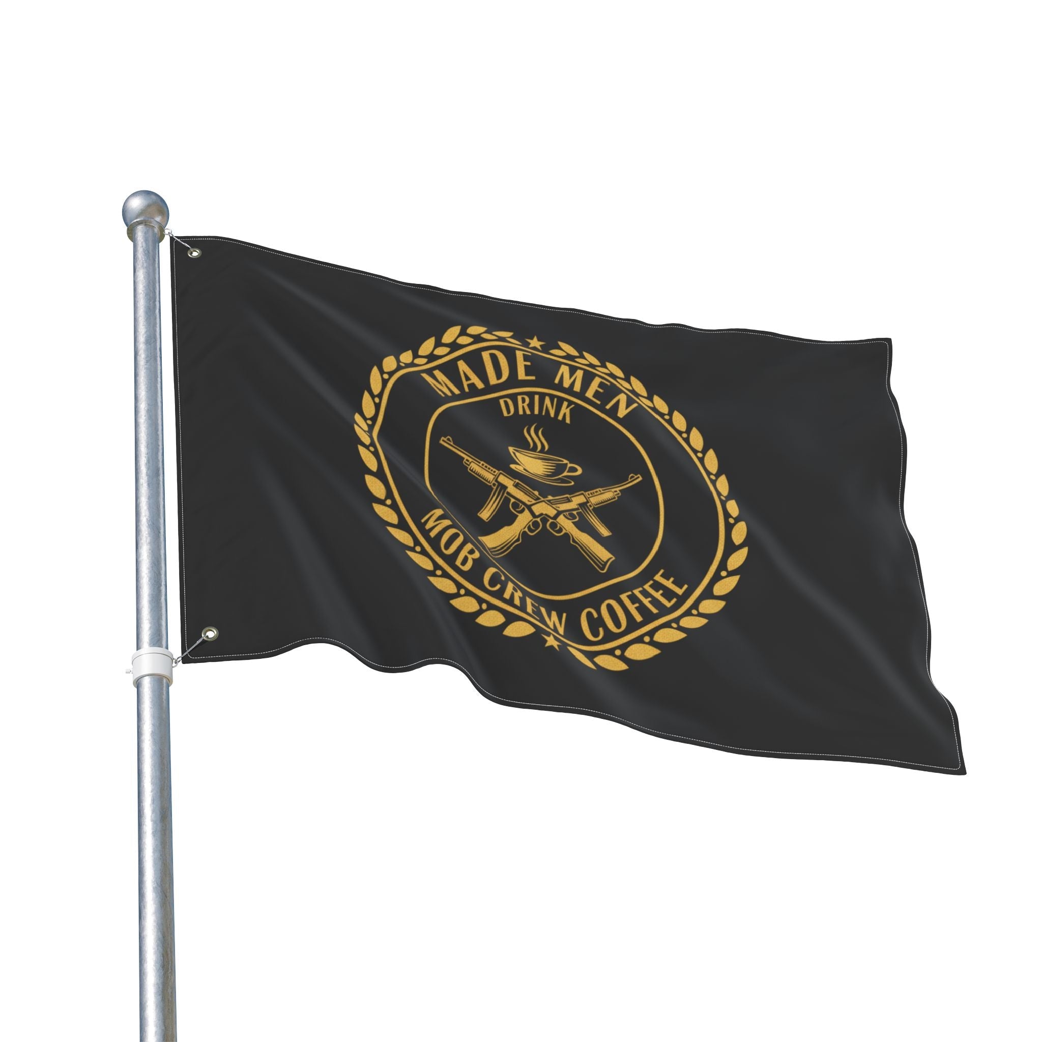 Mob Crew Flag — "Made Men Drink Mob Crew Coffee" Double-Sided Black & Gold Outdoor Banner
