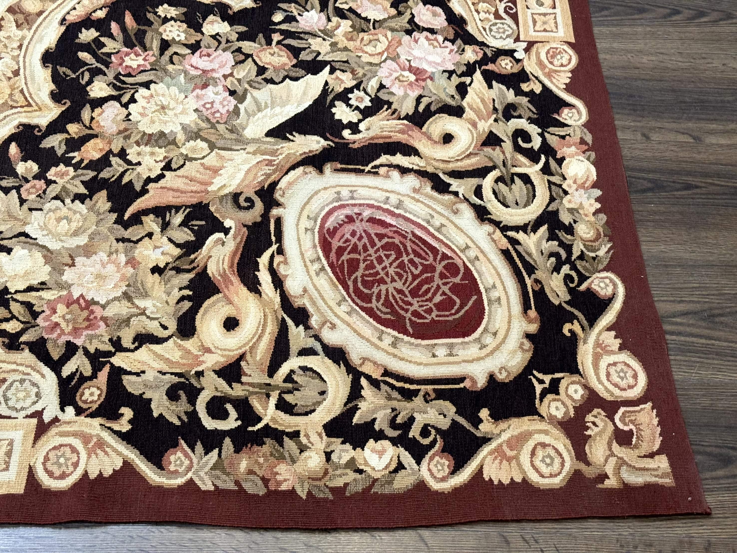 French Aubusson Rug 9x12 - European Design Flatweave Carpet