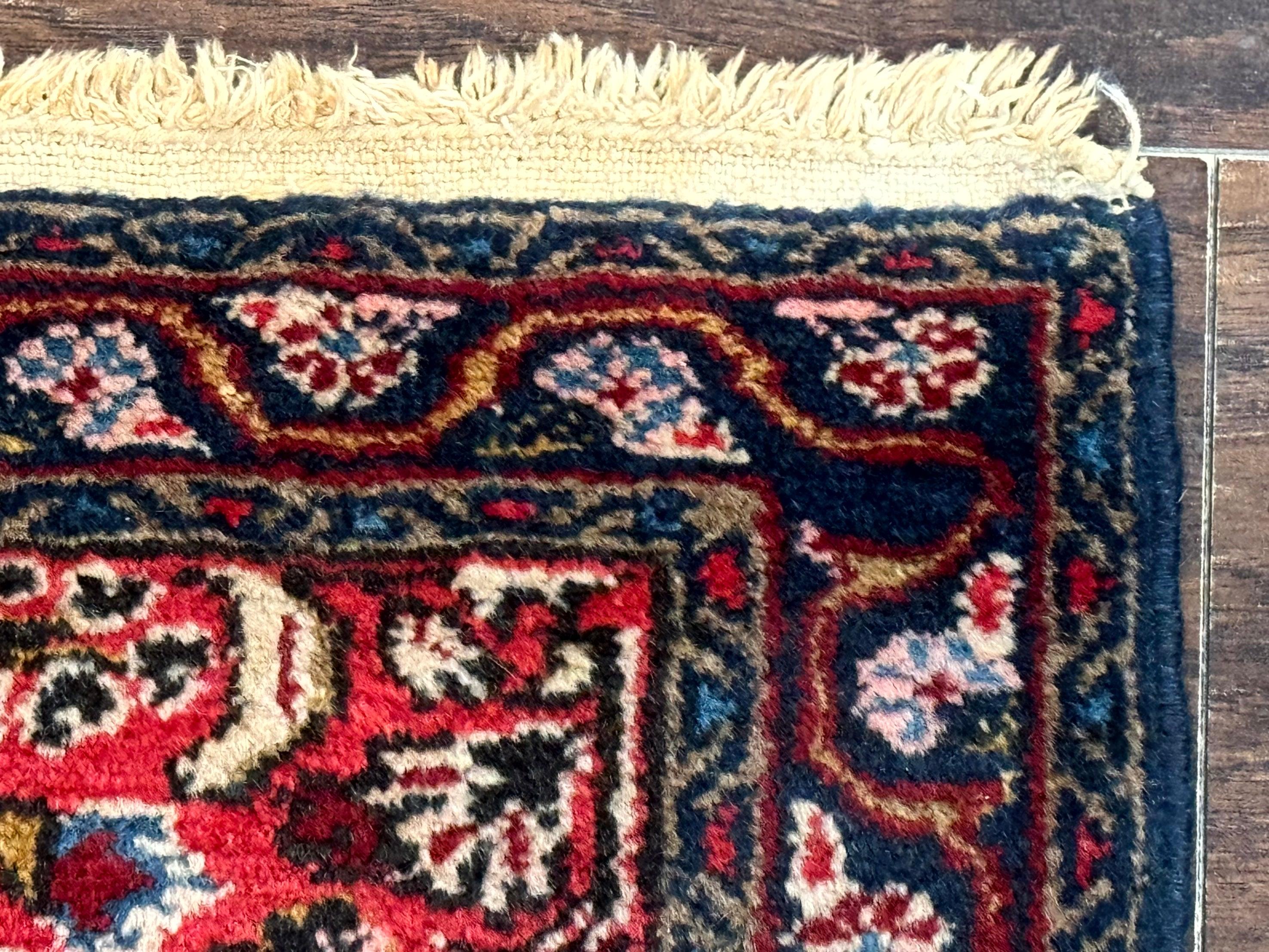 Small Antique Persian Tribal Rug 2x3, Red, Floral, Handmade, Hamadan Rug