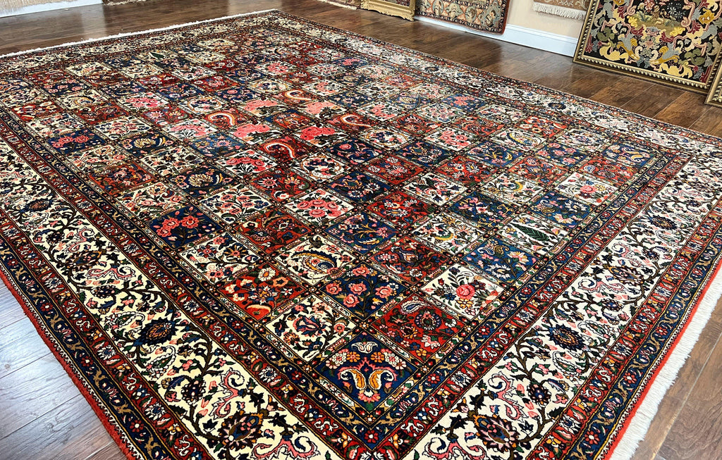 Persian Bakhtiari Rug 10x14, Multicolor Khesti Panel Design