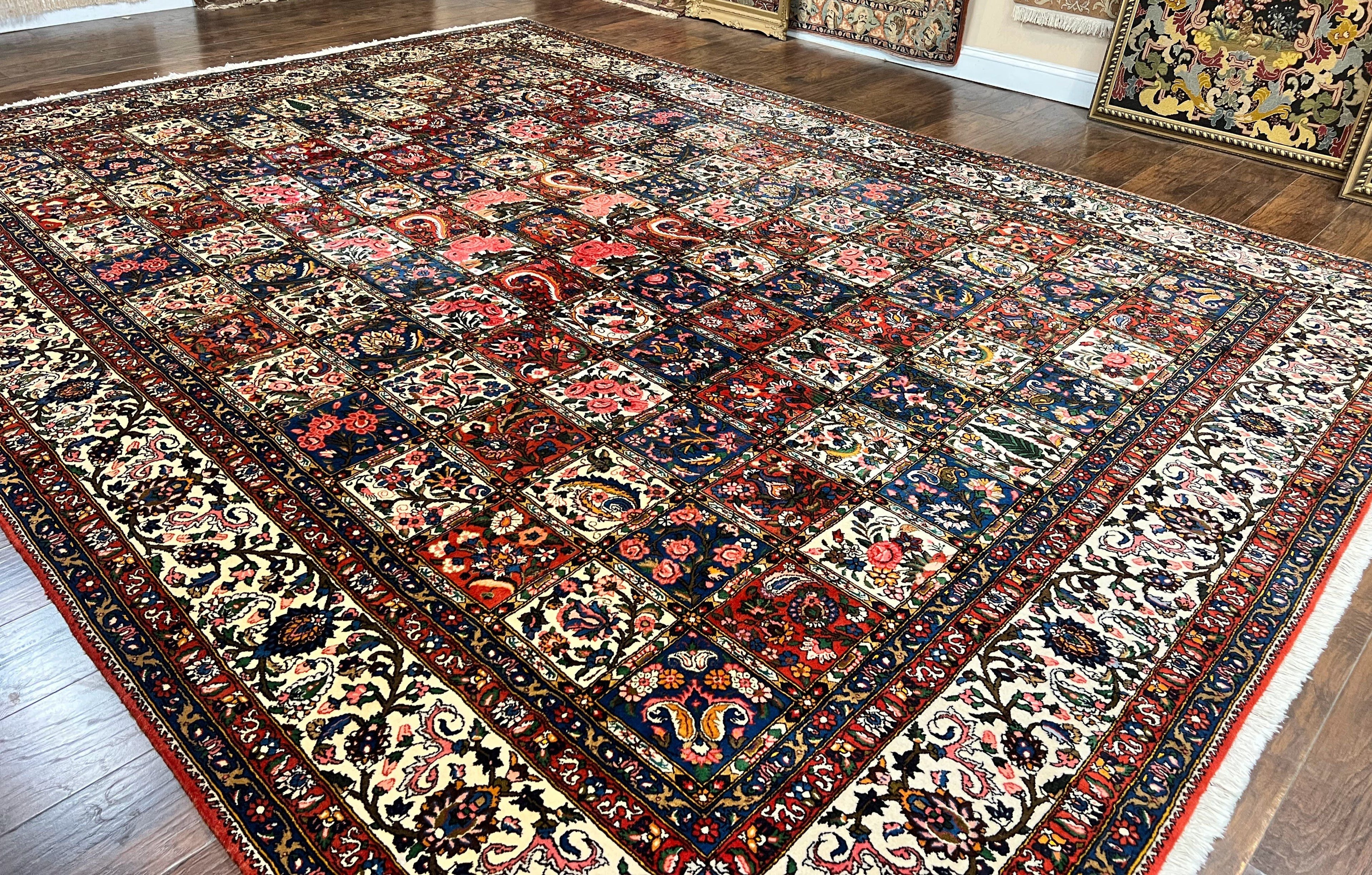 Persian Bakhtiari Rug 10x14, Multicolor Khesti Panel Design