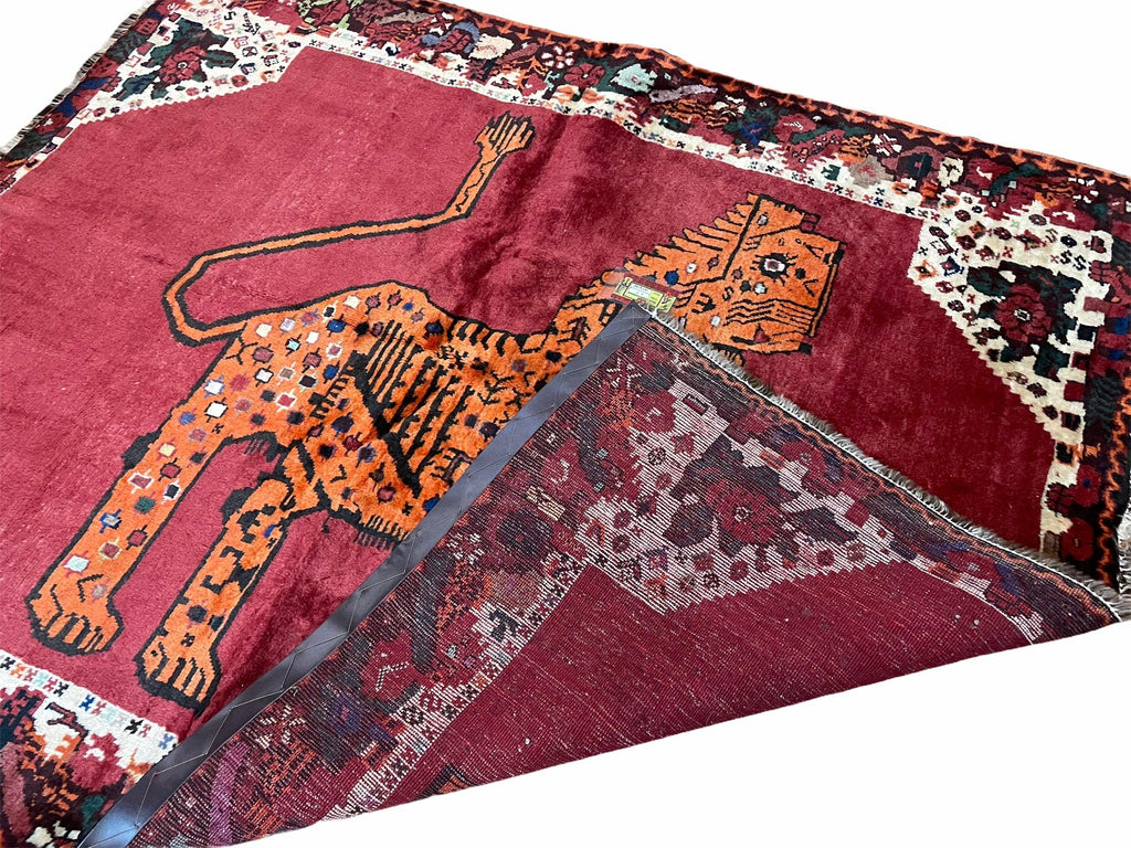 5 X 6 Handmade Rug Zagros Quality Wool Rug Lion Organic Dyes Red Leopard Tribal