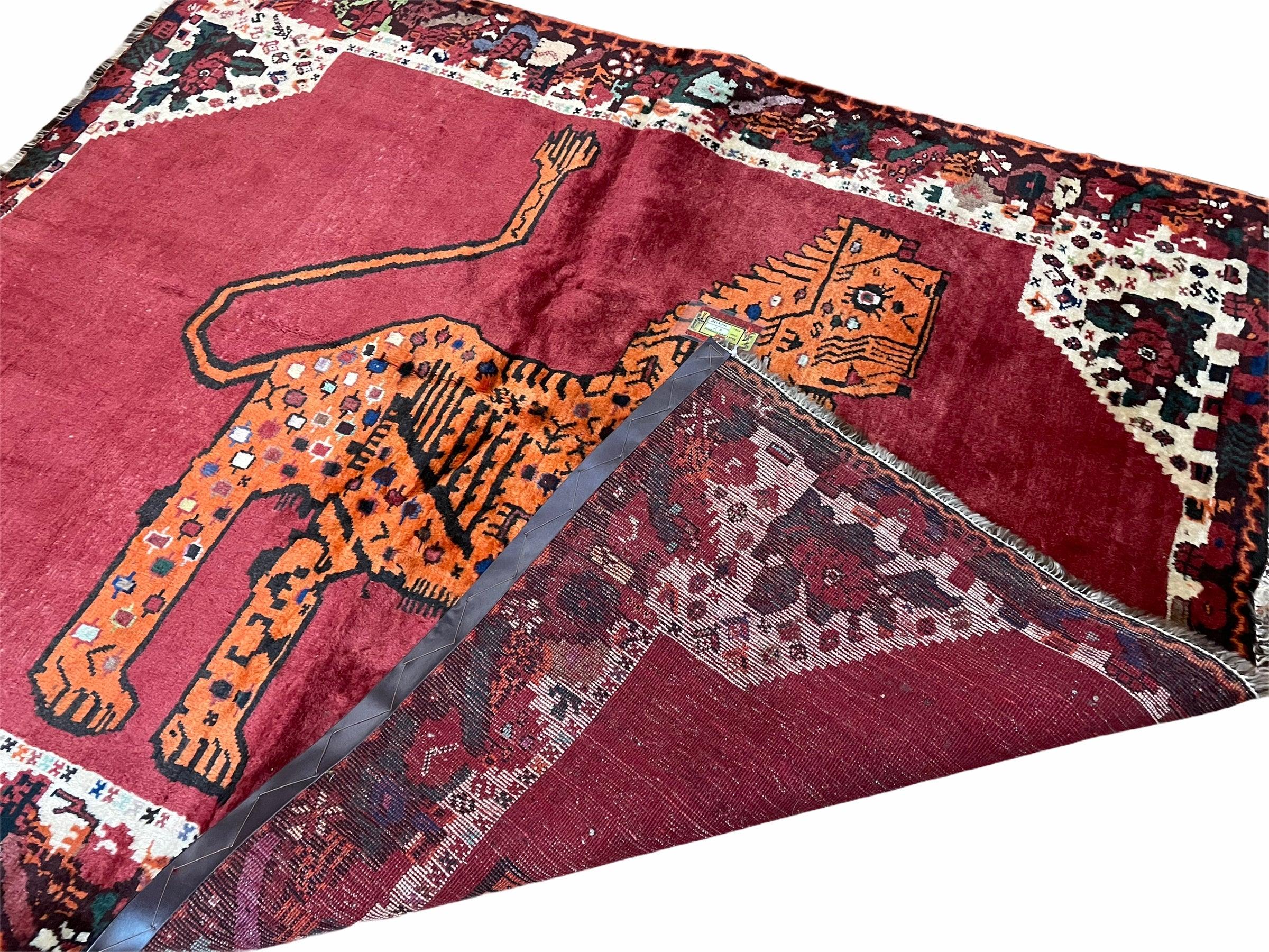 5 X 6 Handmade Rug Zagros Quality Wool Rug Lion Organic Dyes Red Leopard Tribal