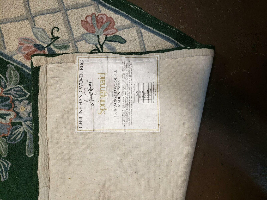 3' 6" X 5' 6" Hand Stitched Indian Wool Rug with Backing Green Beige
