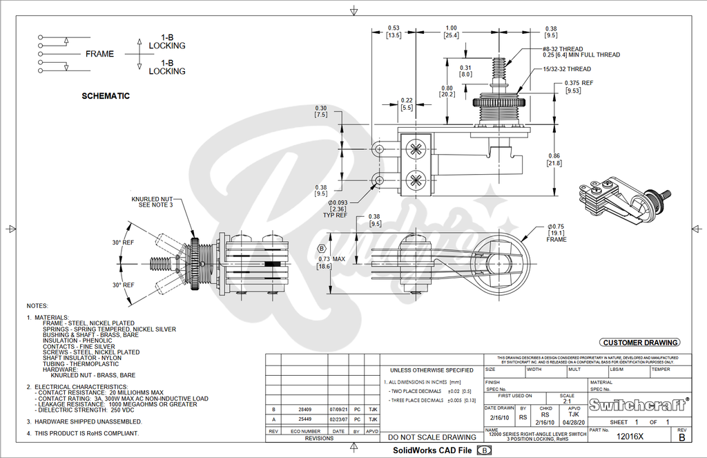3-Way Sideways Toggle Switch for Gibson® ES Guitars