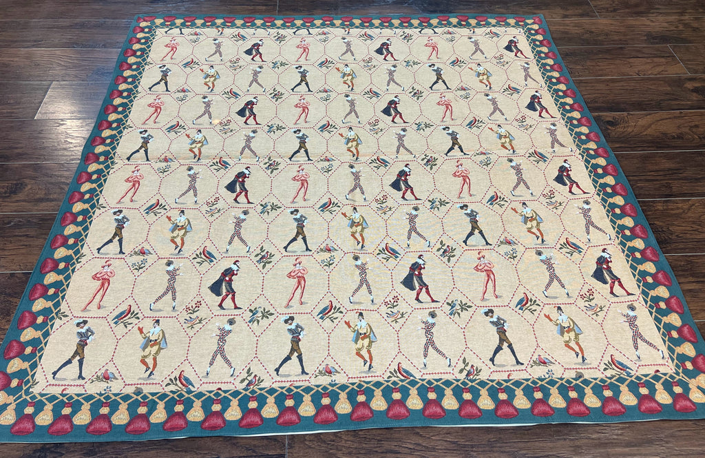 Square Tapestry 5x5, Wall Hanging, Human Pictorials, Court Jesters, Vintage