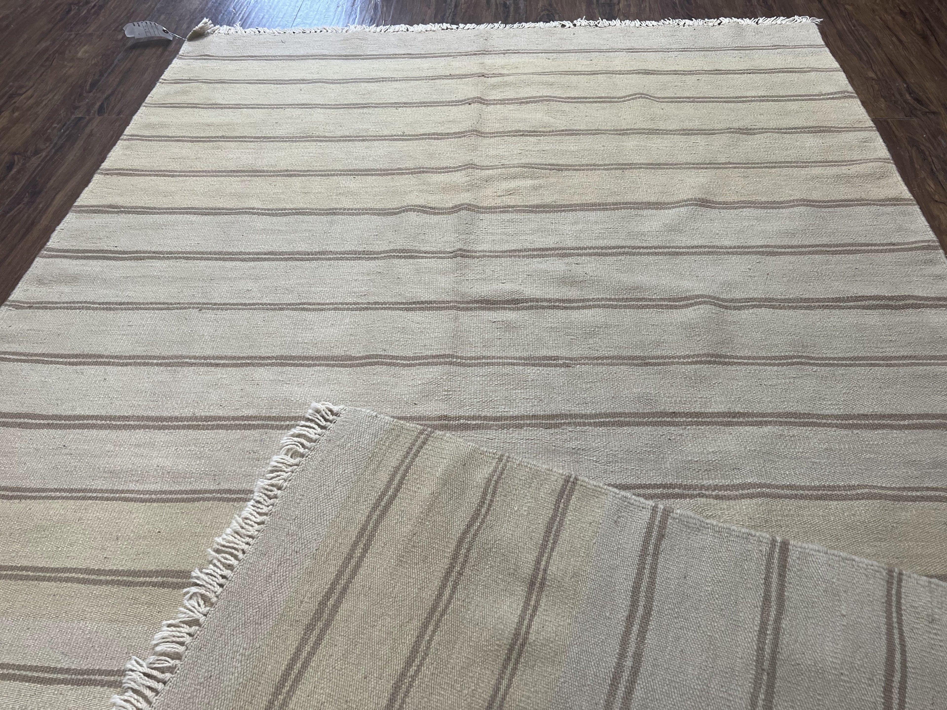 New Turkish Kilim Rug 5x8 Flatweave Carpet, Bohemian Rug, Contemporary Rug, Hand Woven, Wool Area Rug, Gray and Taupe, Striped Pattern