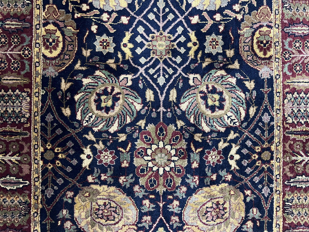 Indo Persian Runner 2.8 x 18, Long Skinny Hallway Wool Runner Rug, Hand Knotted Vintage Floral Allover Traditional Runner Dark Blue Burgundy