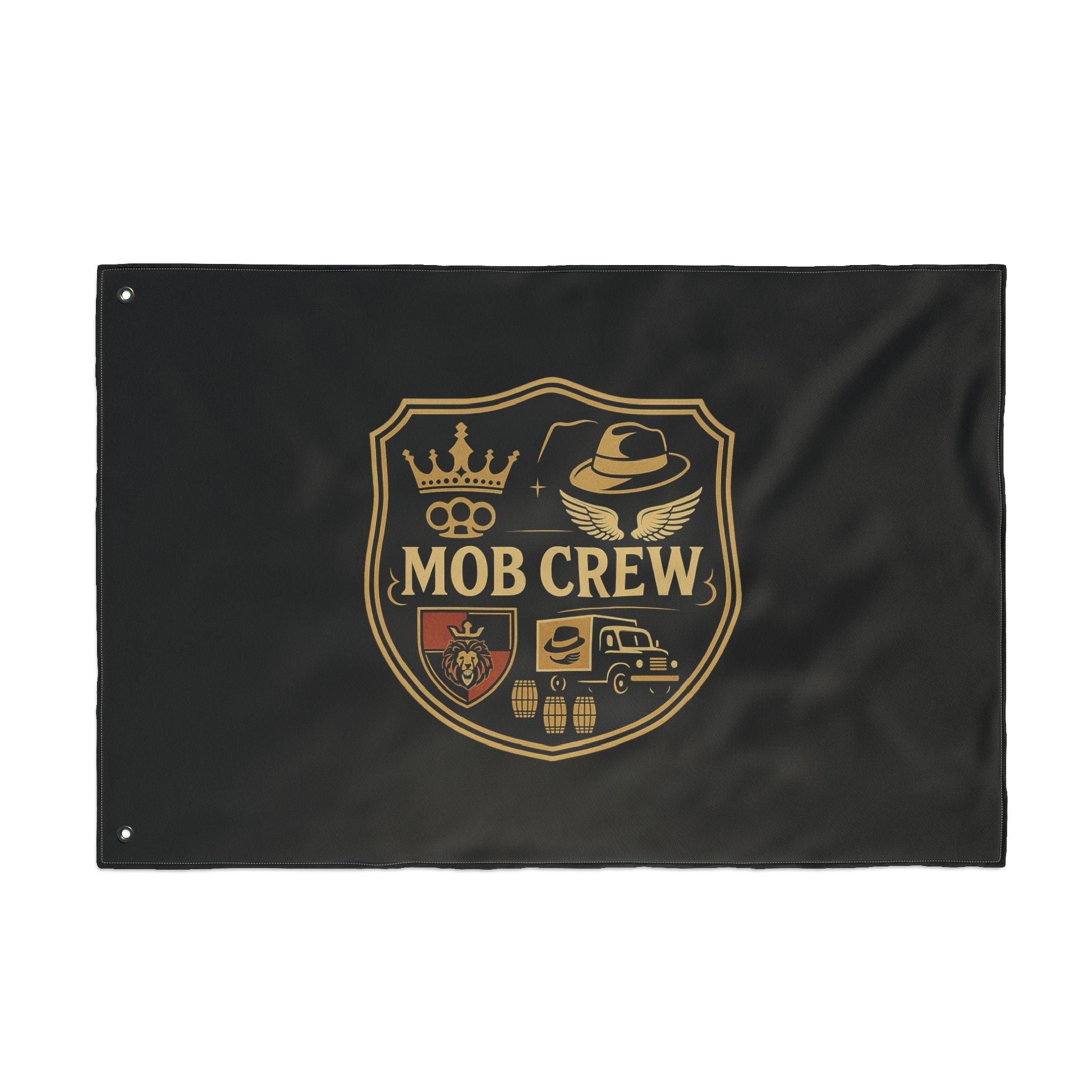 Mob Crew 4 Family Shield Flag – Vintage Mafia Emblem Double-Sided Outdoor Banner