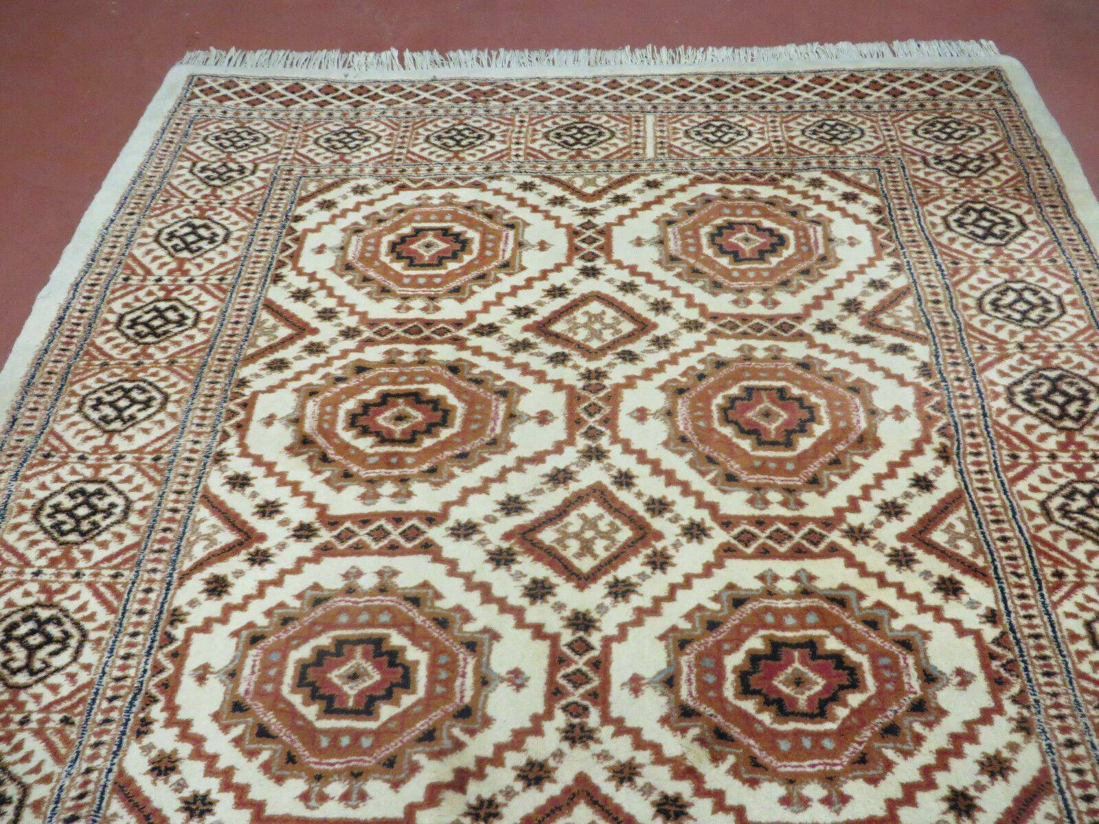 4' X 7' Vintage Handmade Pakistani Turkoman Bokhara Balouch Woven Wool Rug Ivory