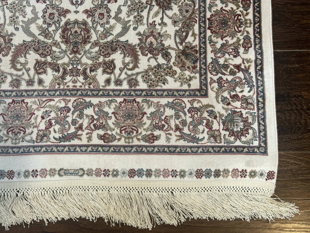 Small Turkish Silk Rug 2.6 x 4, Ivory, Allover Design, Bamboo Silk