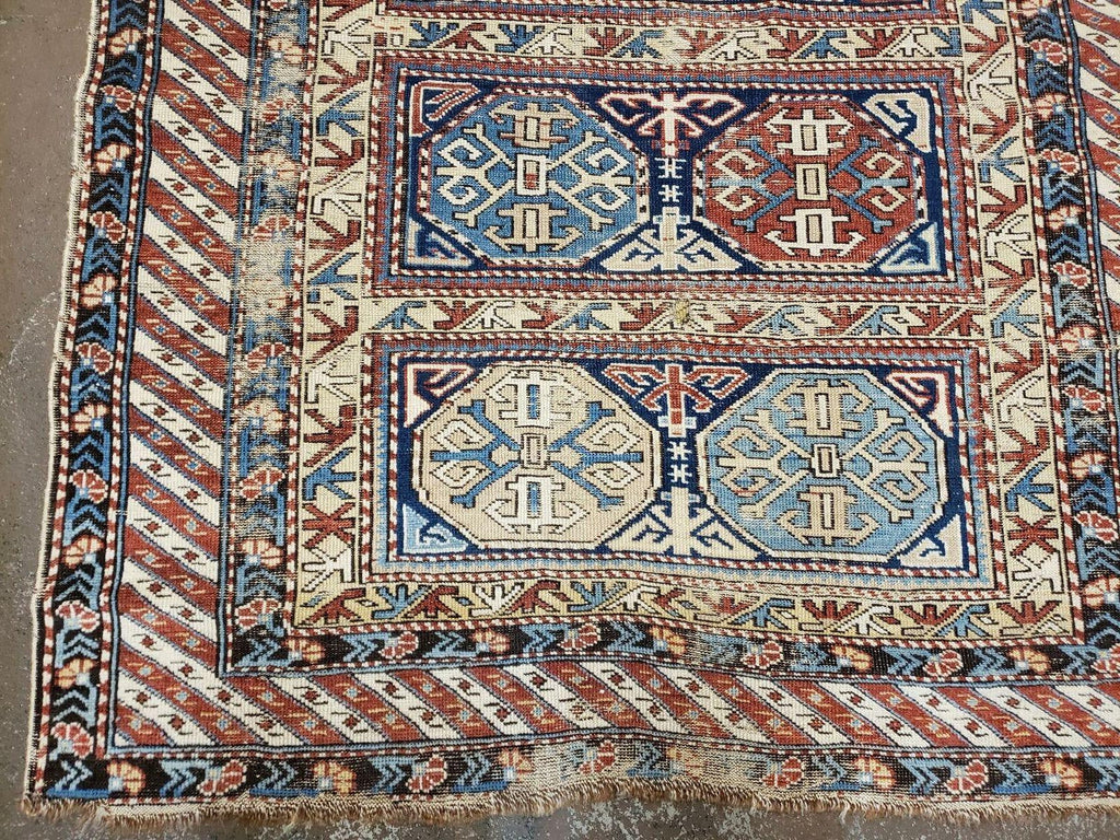 Antique Caucasian Rug 3x5, Shirvan Kazak Tribal Carpet