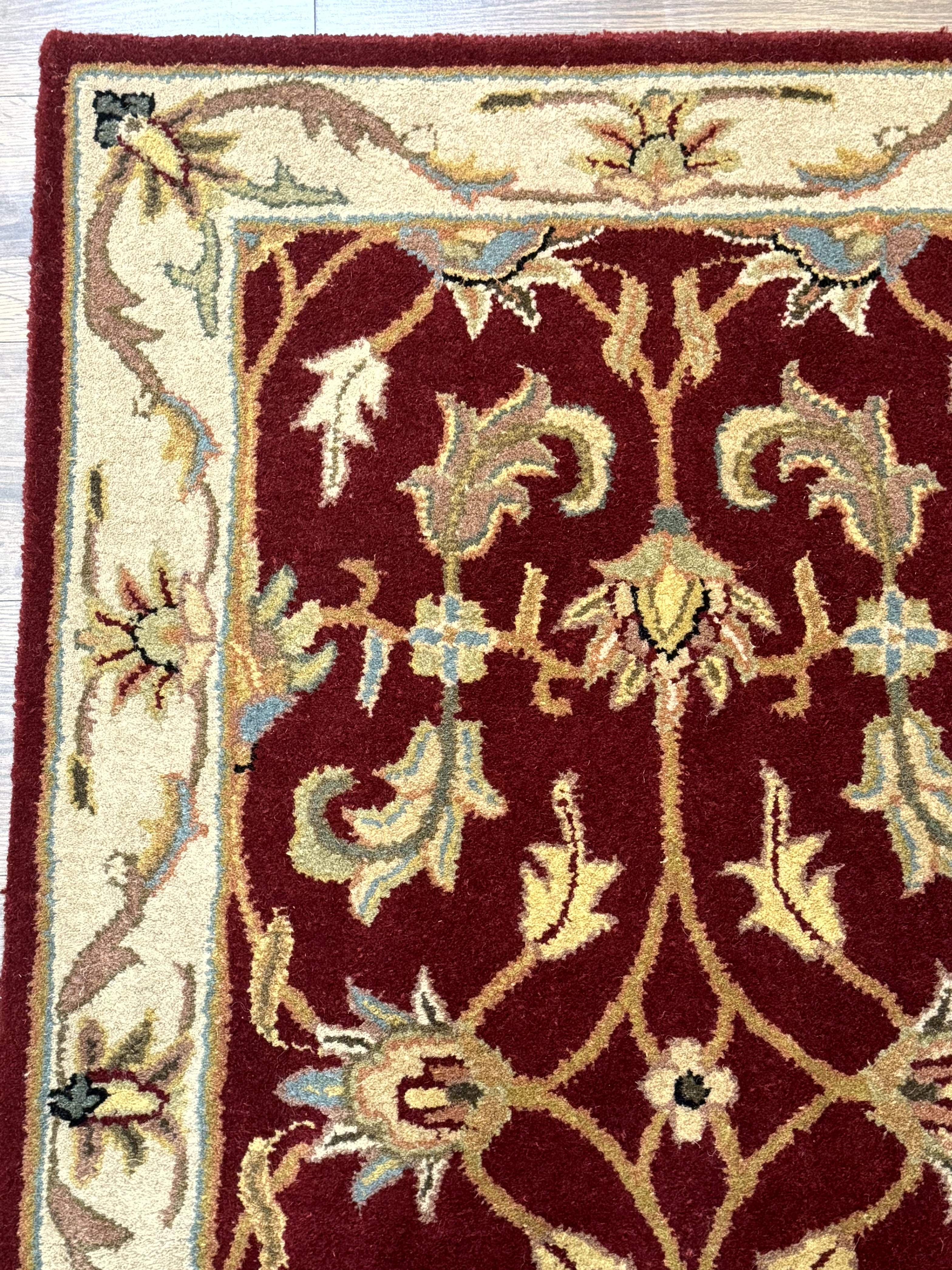 Small Floral Wool Rug 3x5, Safavieh Heritage Collection, Dark Red, Pair A