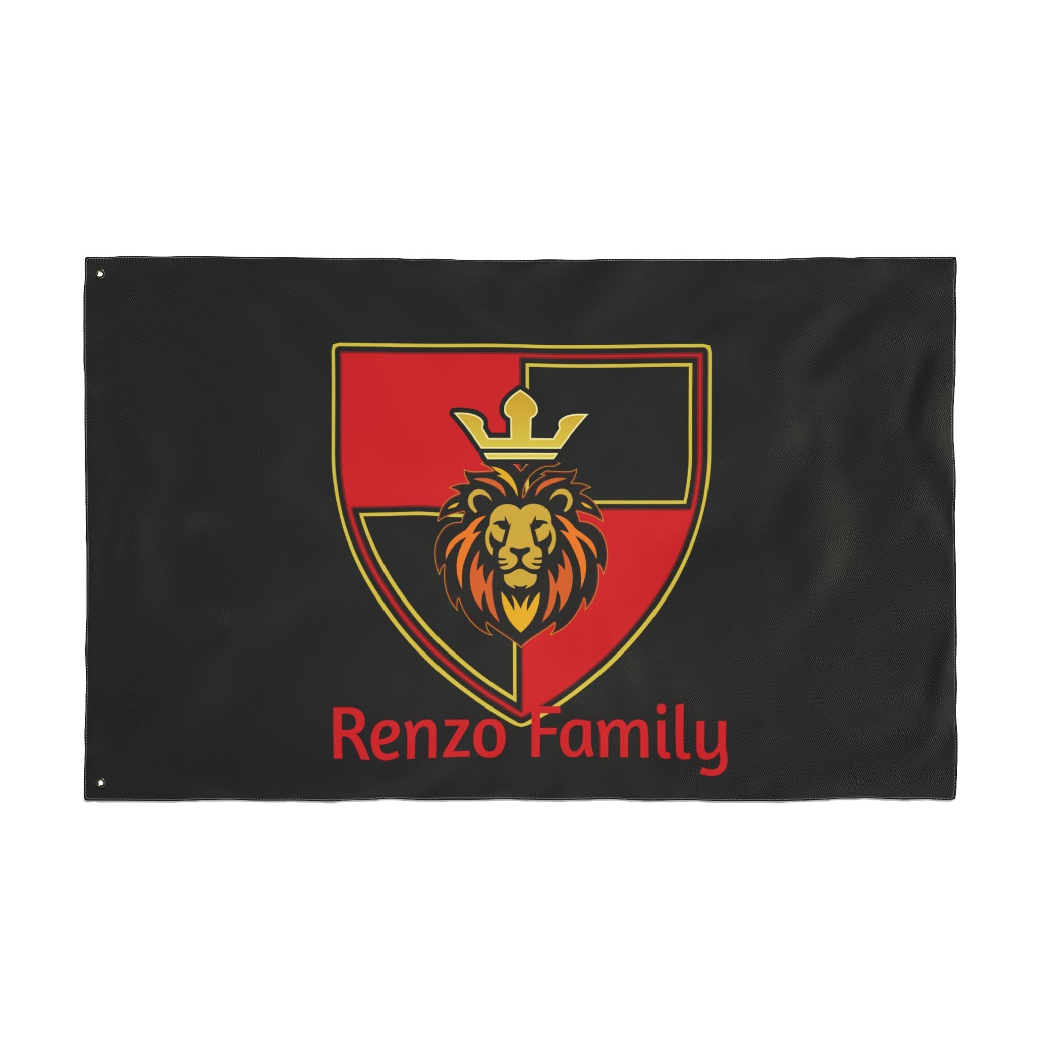 Renzo Family Flag — Double-Sided Black  Lion Crest Banner