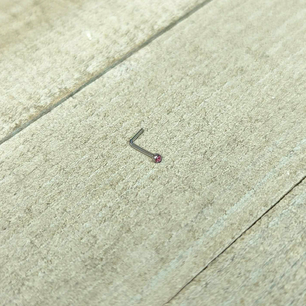 20G Stainless Steel Pink Gem Micro Nose Ring L-Shaped