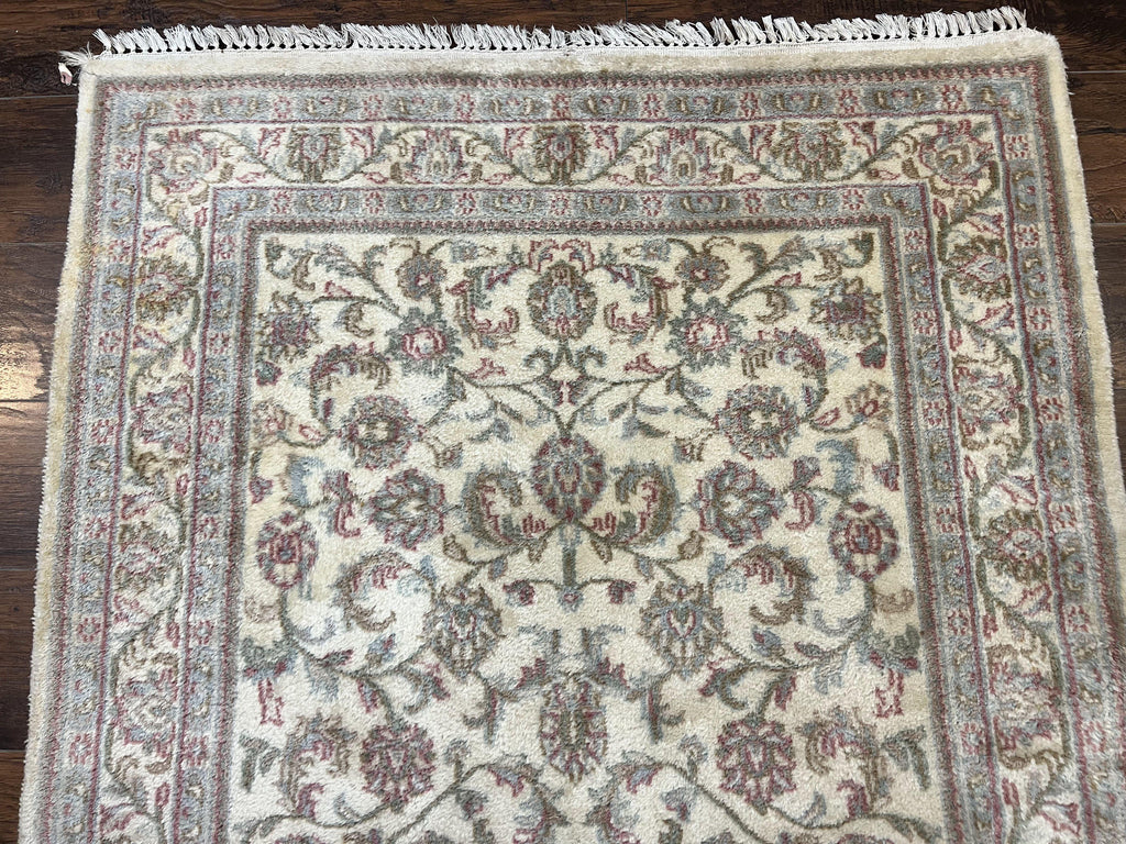 Indo Persian Rug 4x6, Vintage Handmade Wool Carpet, Floral Allover Pattern, Beige, Pair A