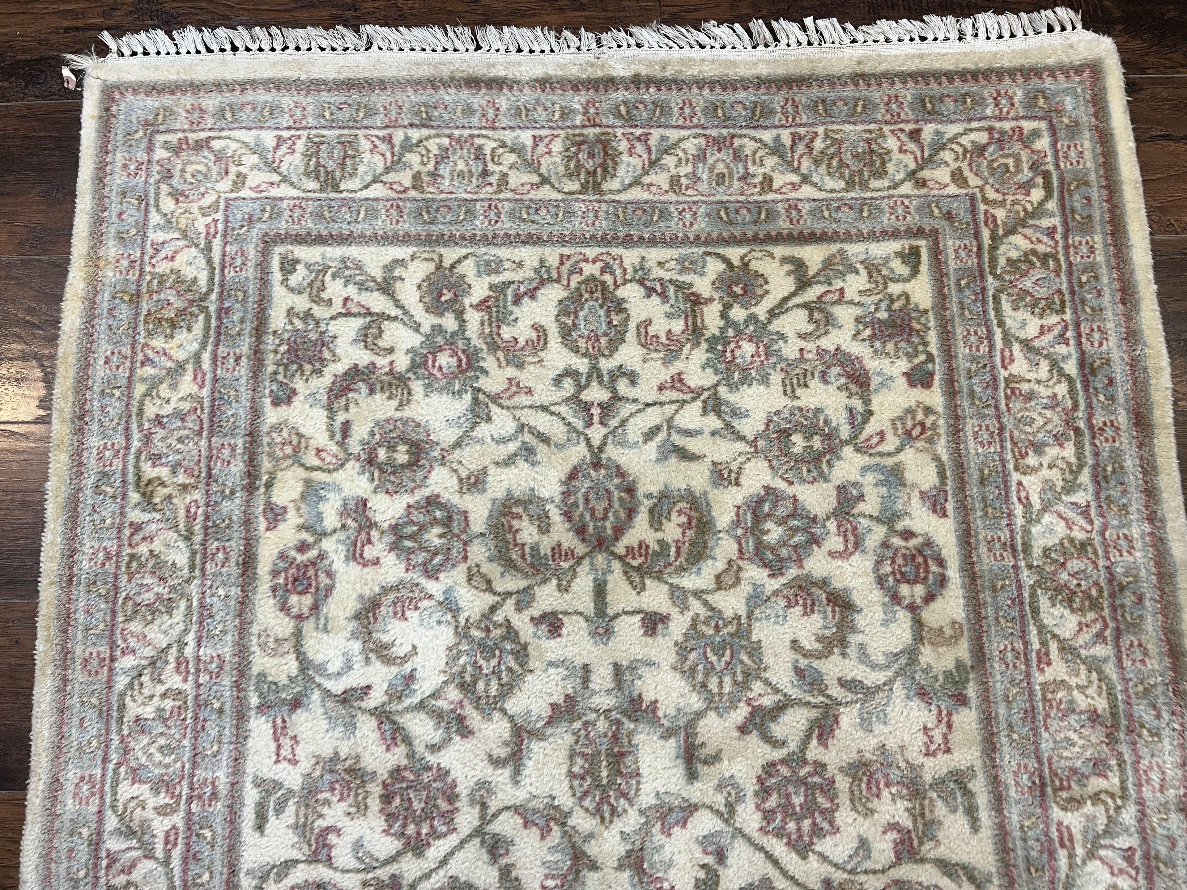 Indo Persian Rug 4x6, Vintage Handmade Wool Carpet, Floral Allover Pattern, Beige, Pair A