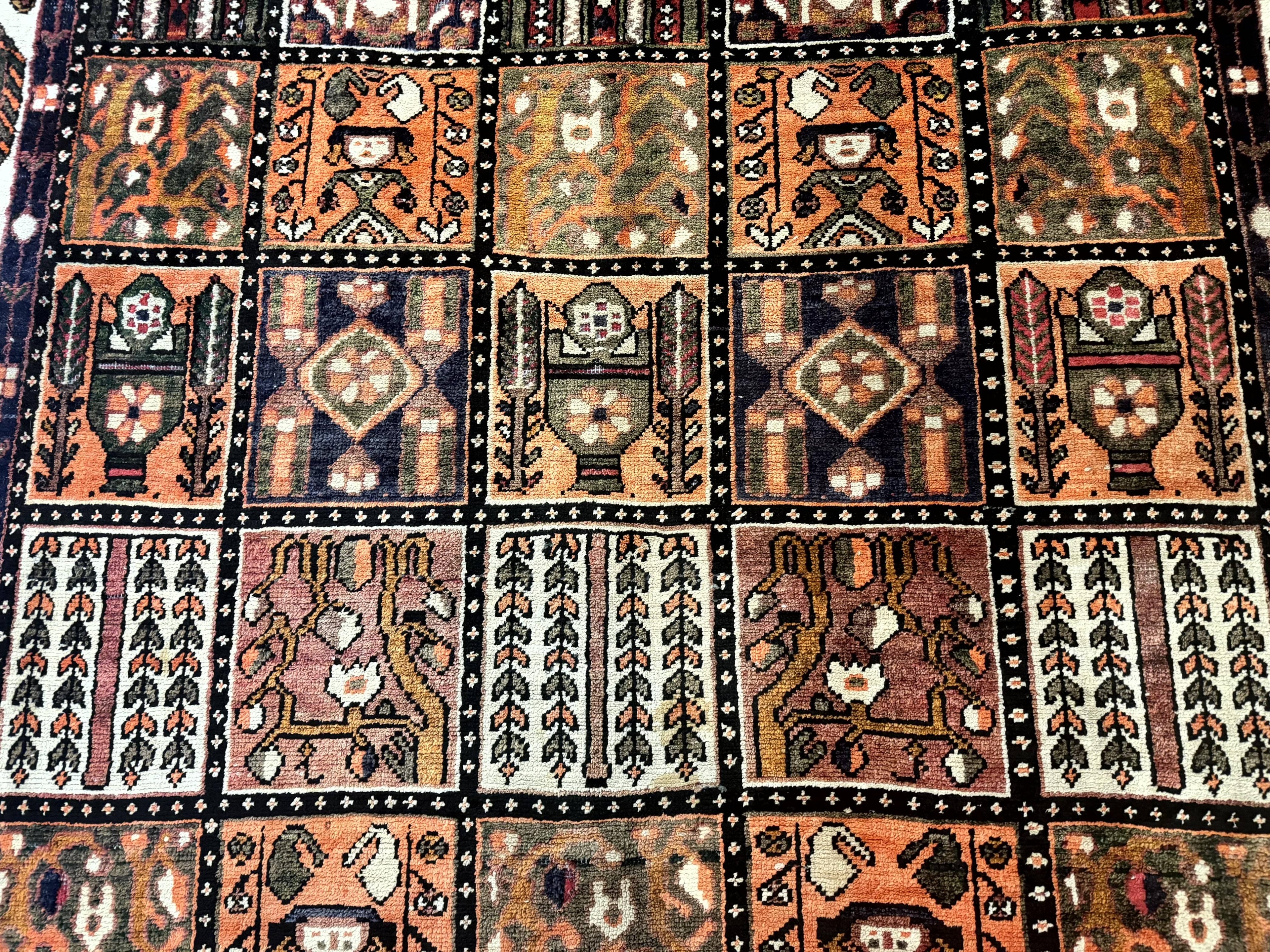 Persian Bakhtiari Tribal Rug 7x10, Panel Design, Semi Antique