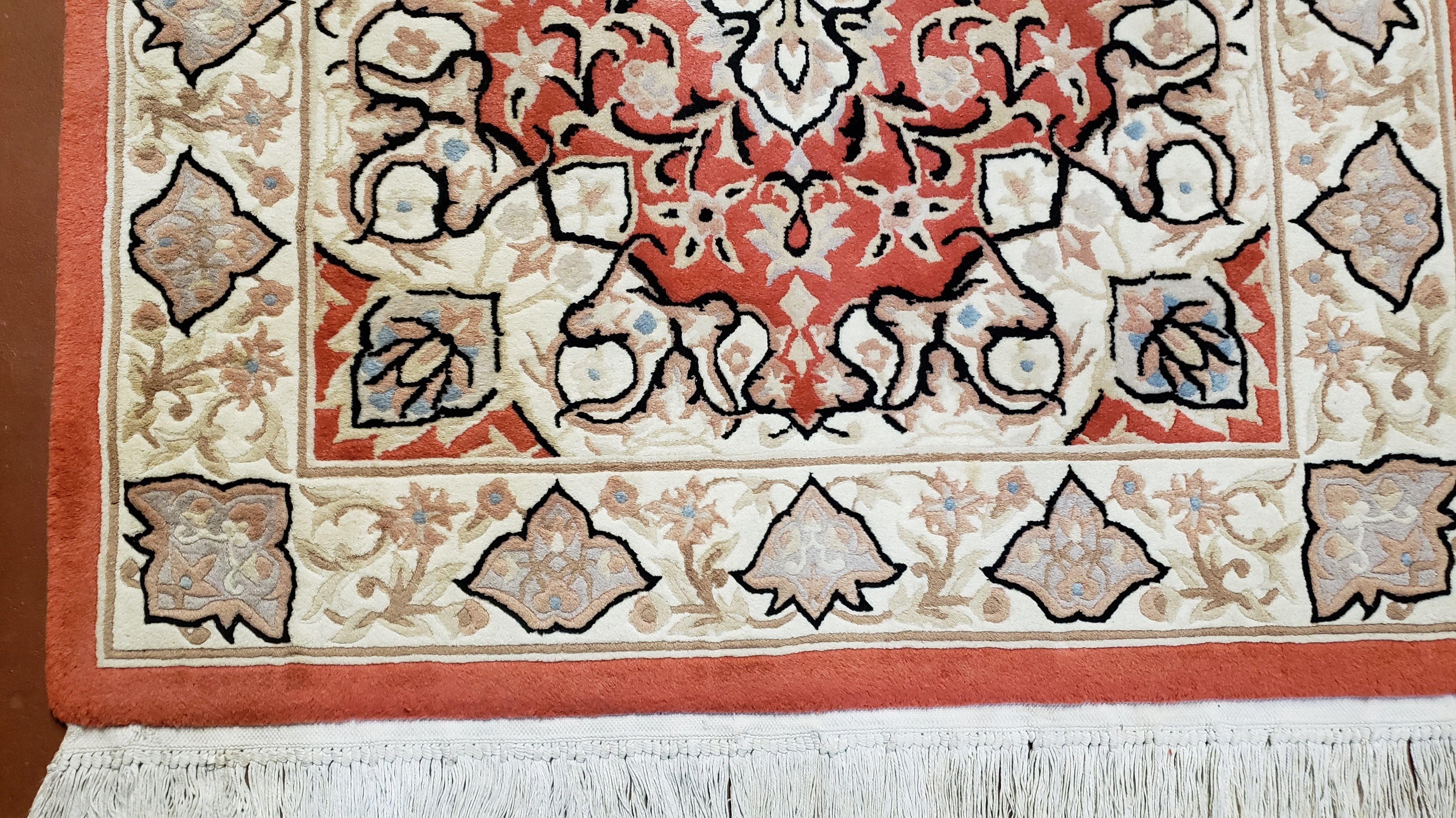 3x5 Red Chinese Plush Rug, Hand Knotted Soft Wool Carpet, Medallion Rug, Fine Vintage Rug, 120 Line, Small Area Rug