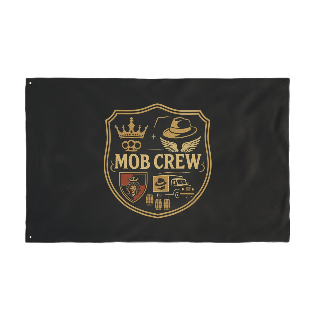 Mob Crew 4 Family Shield Flag – Vintage Mafia Emblem Double-Sided Outdoor Banner